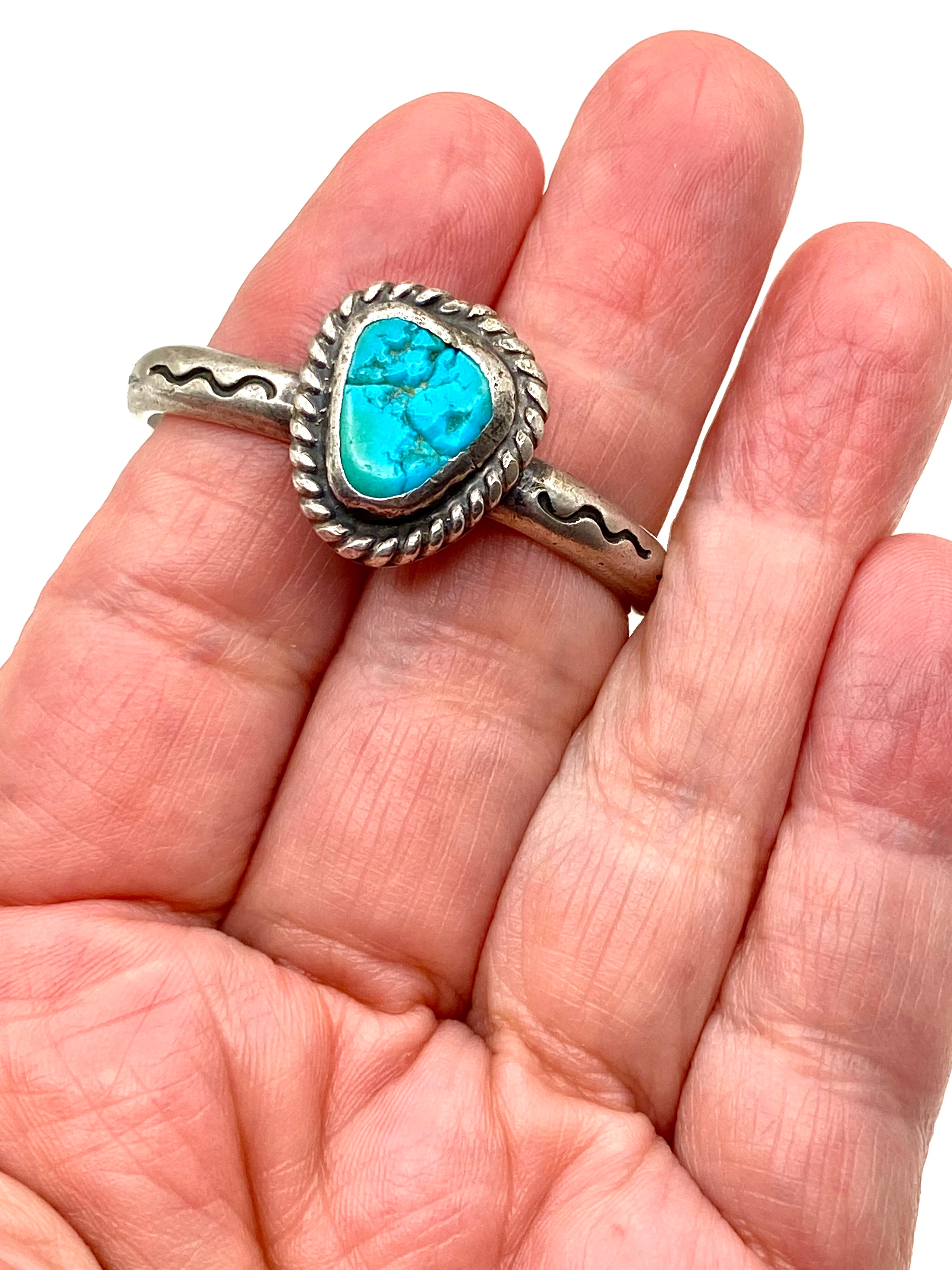 Vintage Silver Heavy Gage Baby Bracelet Campitos Turquoise Navajo Handmade