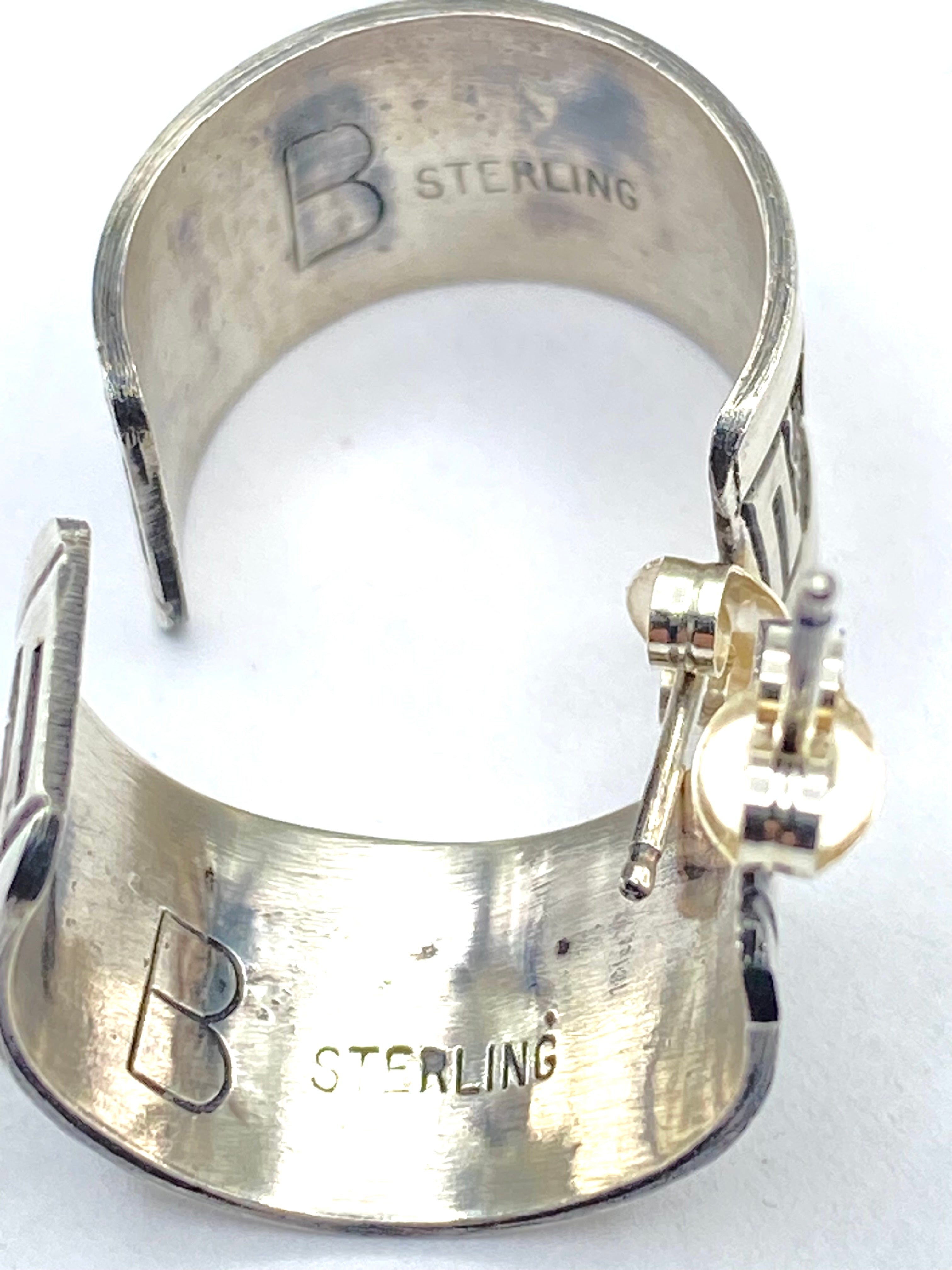 Sterling Silver Wide Hoop Earrings Story Teller Design Native American Signed