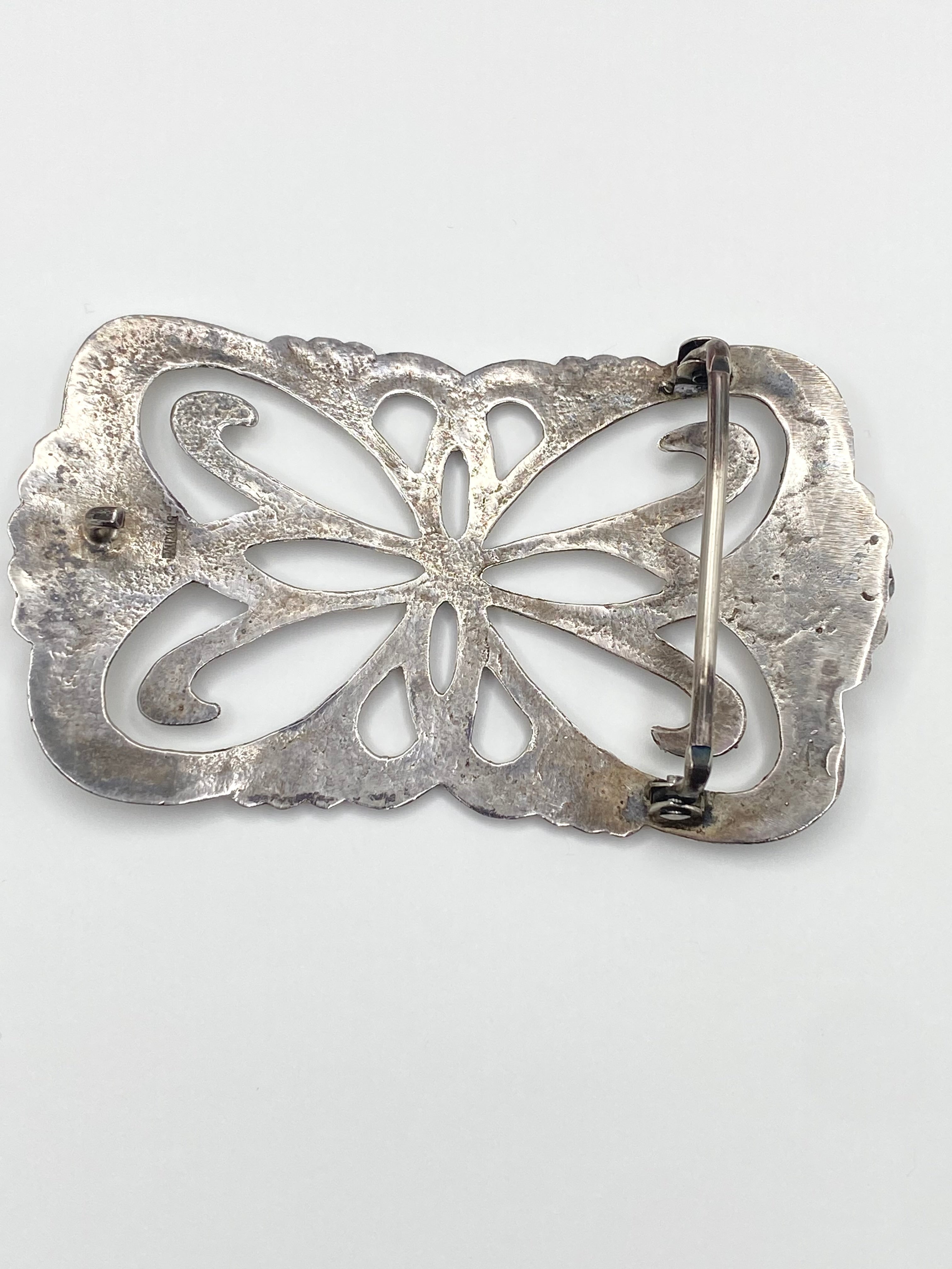 Vintage Sterling Sandcast Belt Buckle Large Heavy Gage 81g Native American