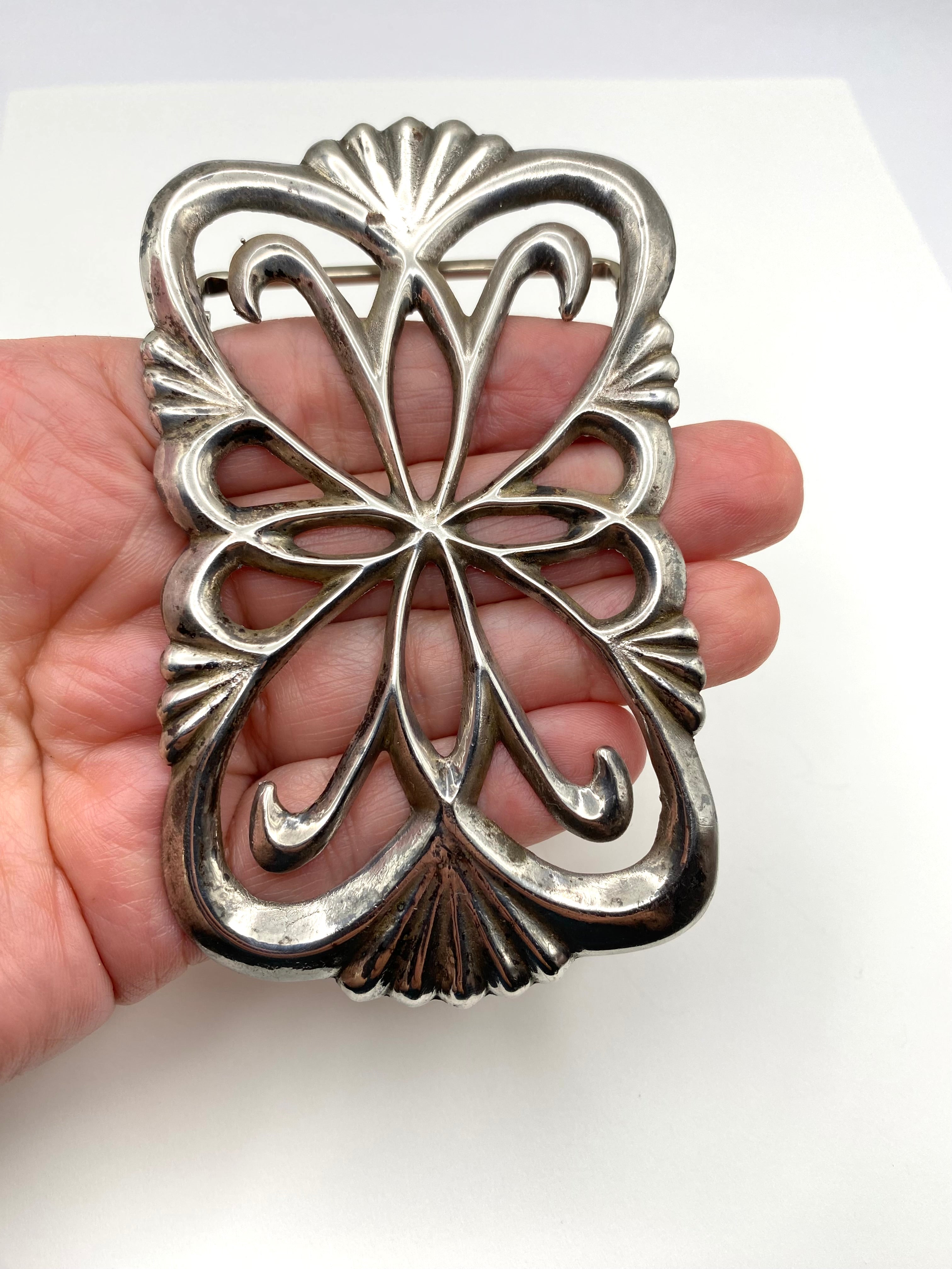 Vintage Sterling Sandcast Belt Buckle Large Heavy Gage 81g Native American