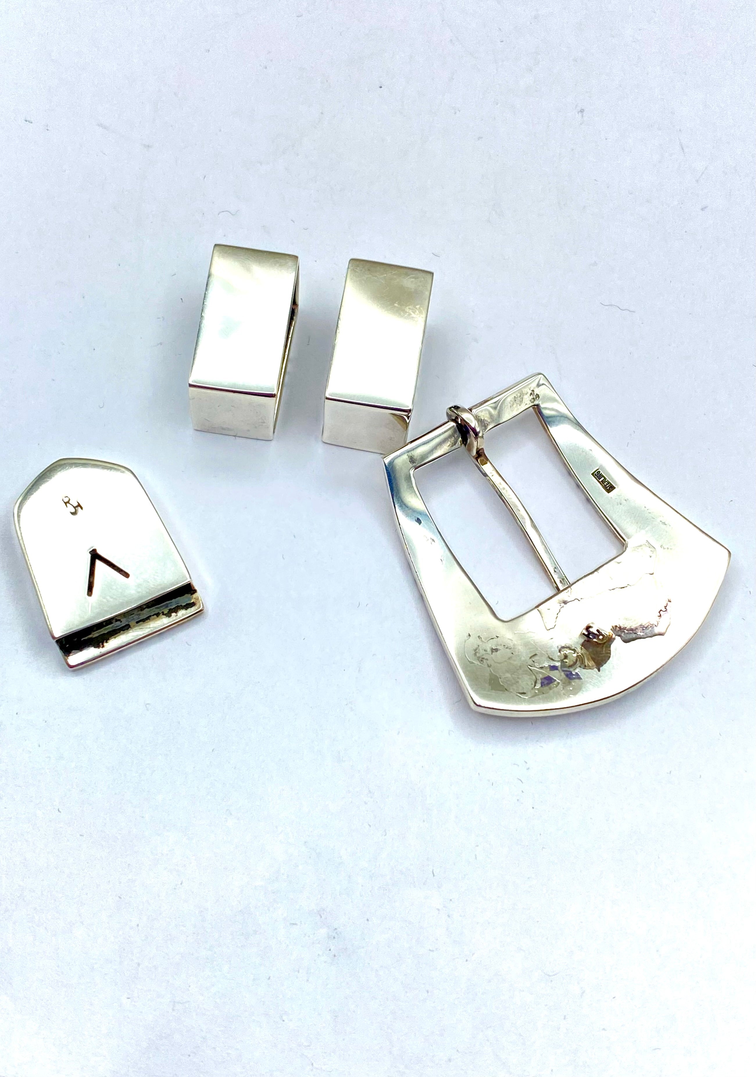 VTG 4-Piece Sterling Silver Ranger Belt Buckle Set Heavy Gage Navajo R. Henry