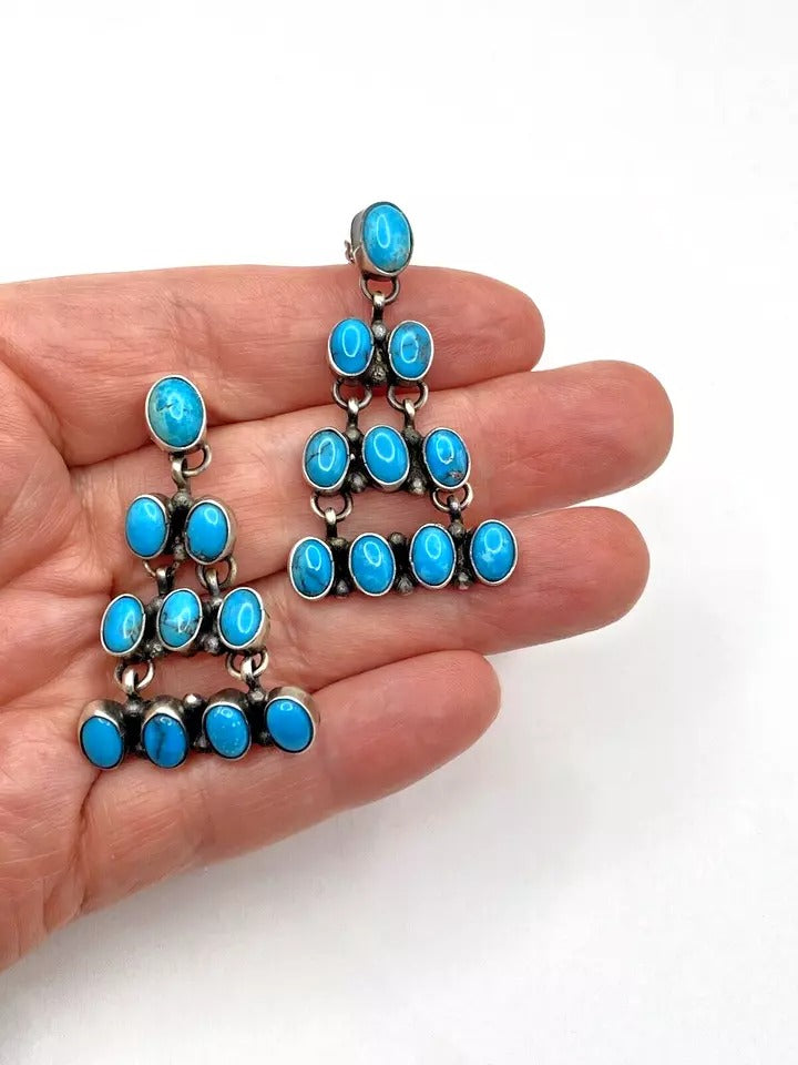 Blue Ridge Turquoise Chandelier Earrings Sterling Silver Navajo Sheila Becenti