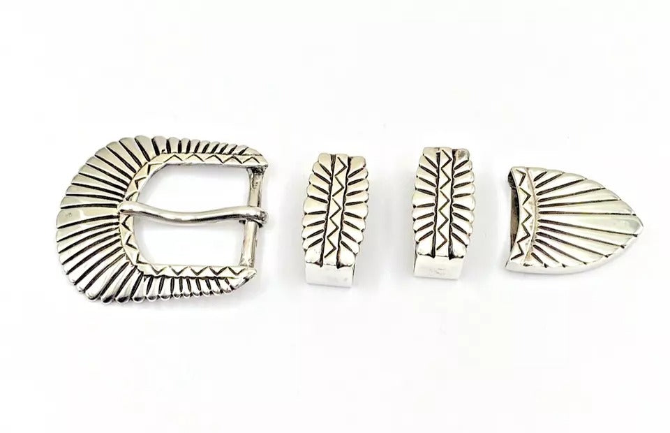 Vintage 4-Piece Sterling Ranger Set Sunburst Stamp Work Southwestern R.D. Moore