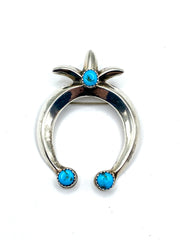 Vintage Sandcast Naja Pin Pendant Sterling Silver Turquoise Native American