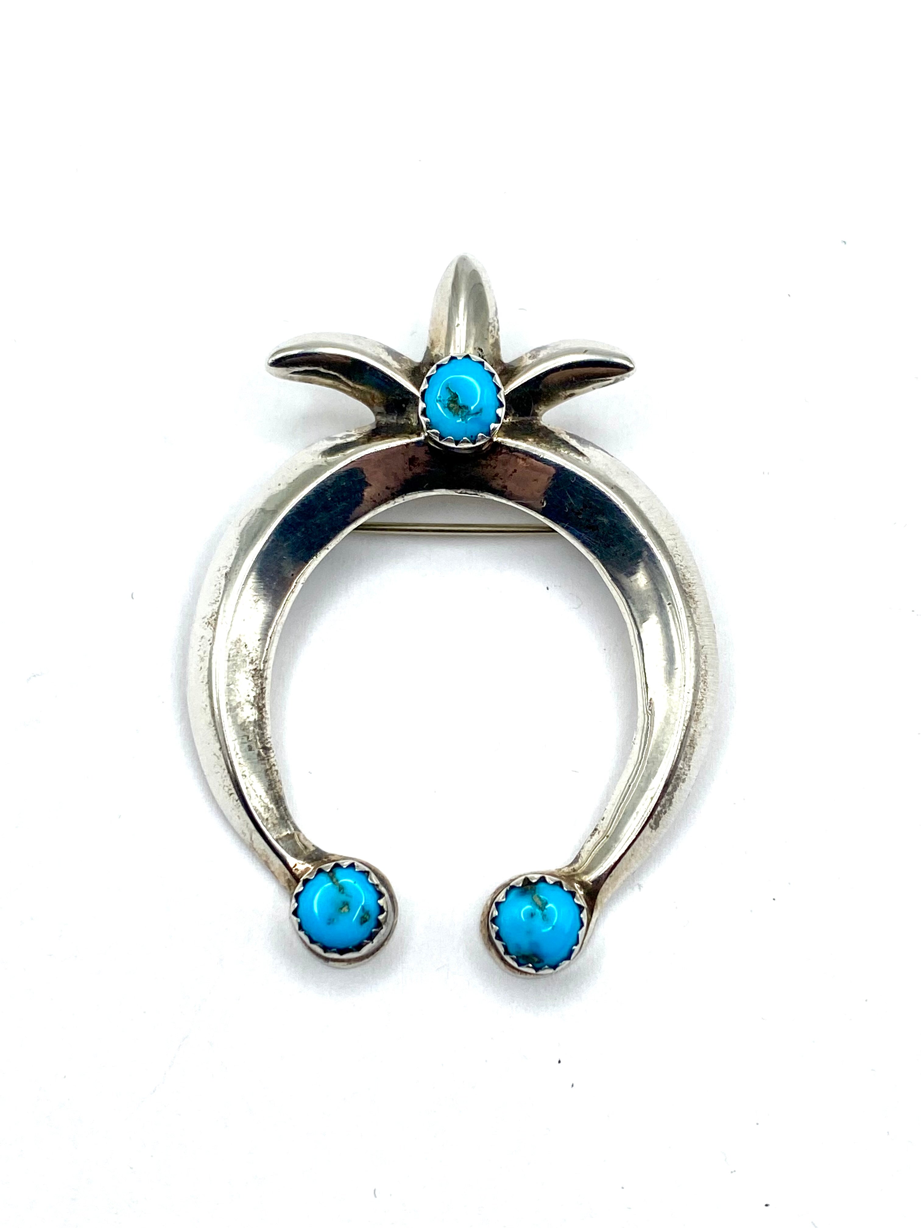 Vintage Sandcast Naja Pin Pendant Sterling Silver Turquoise Native American