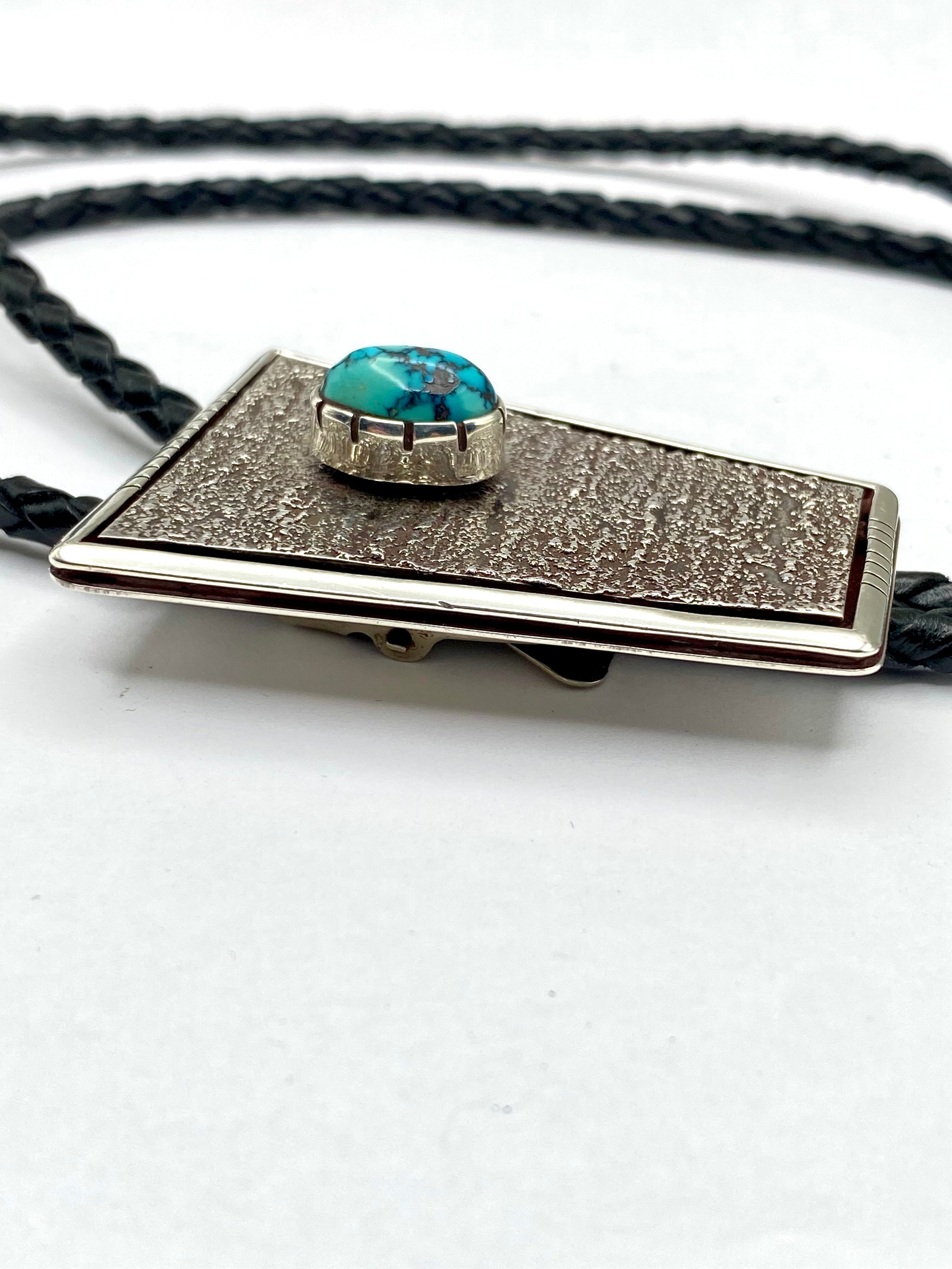 Sterling Silver Tufa Cast Bolo Tie Turquoise Heavy Gage Navajo Vernon Begaye