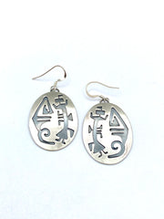 Sterling Silver Overlay Earrings Oval Kachina Figure Native American Handmade