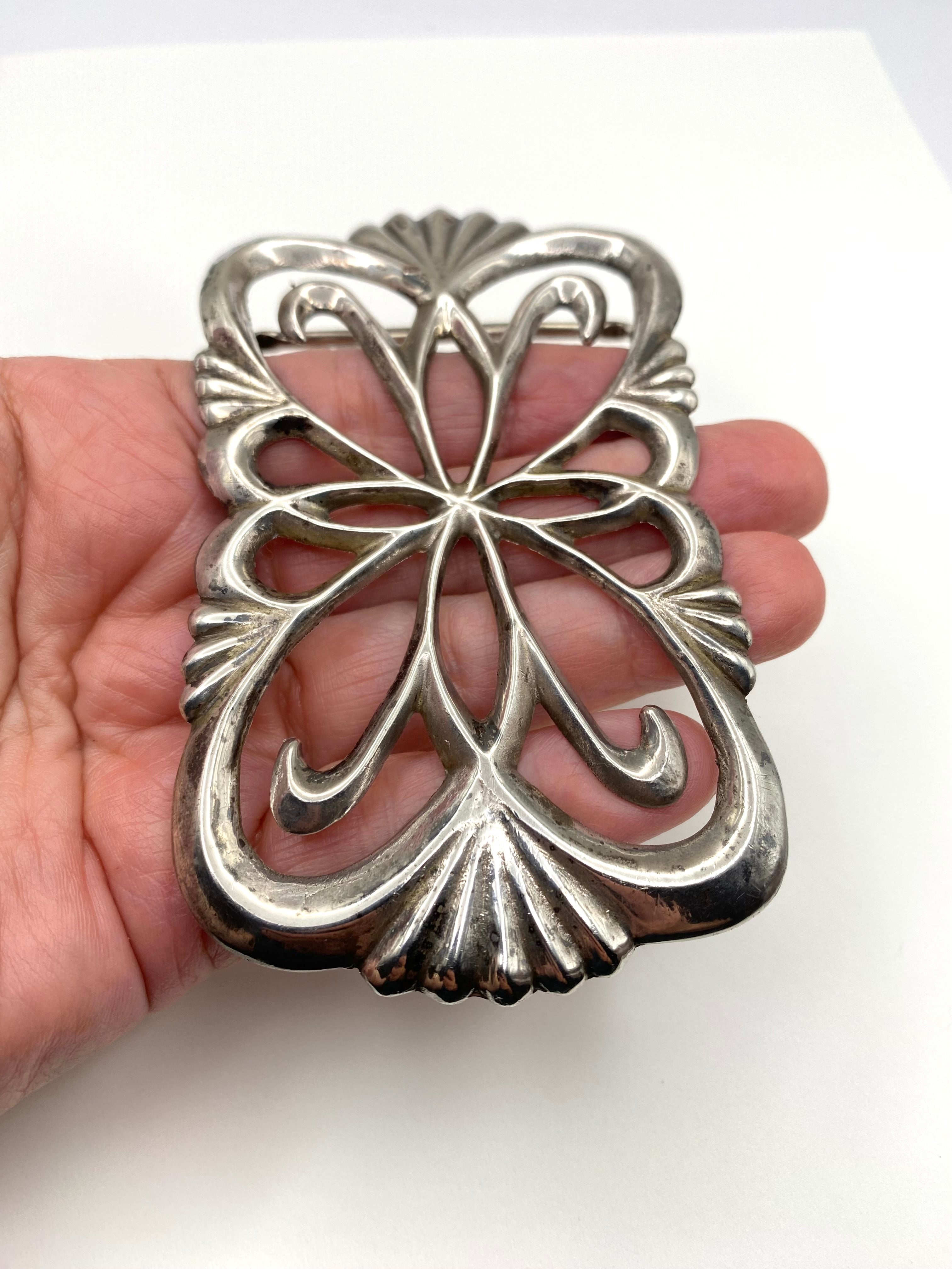 Vintage Sterling Sandcast Belt Buckle Large Heavy Gage 81g Native American