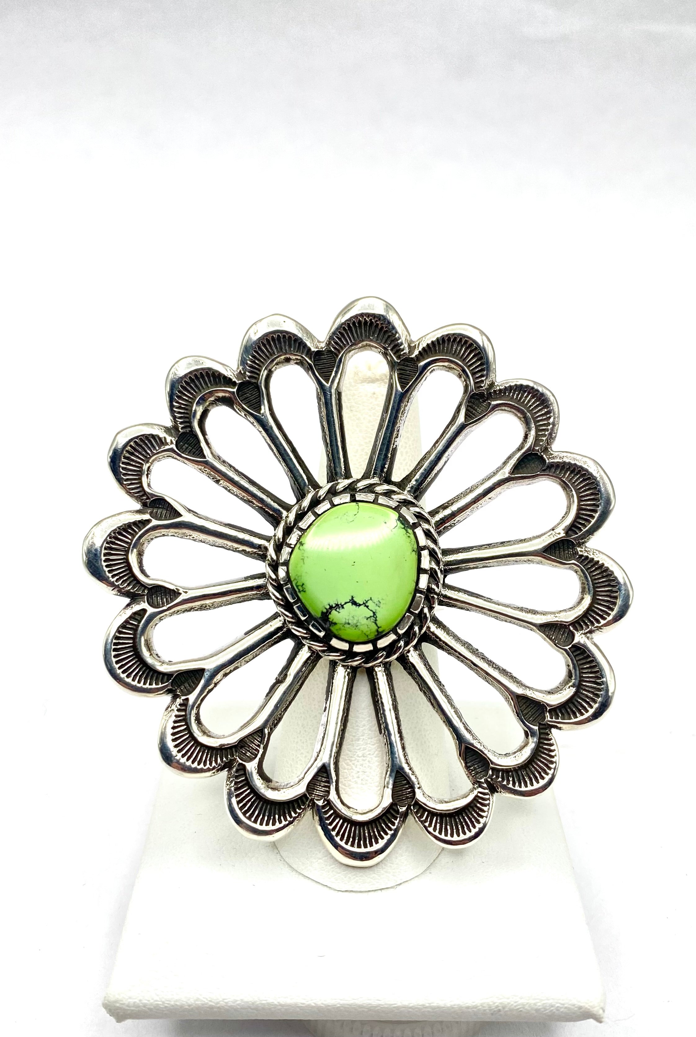Huge Sterling Sand Cast Ring Size 8 Green Turquoise Daniel John Navajo New