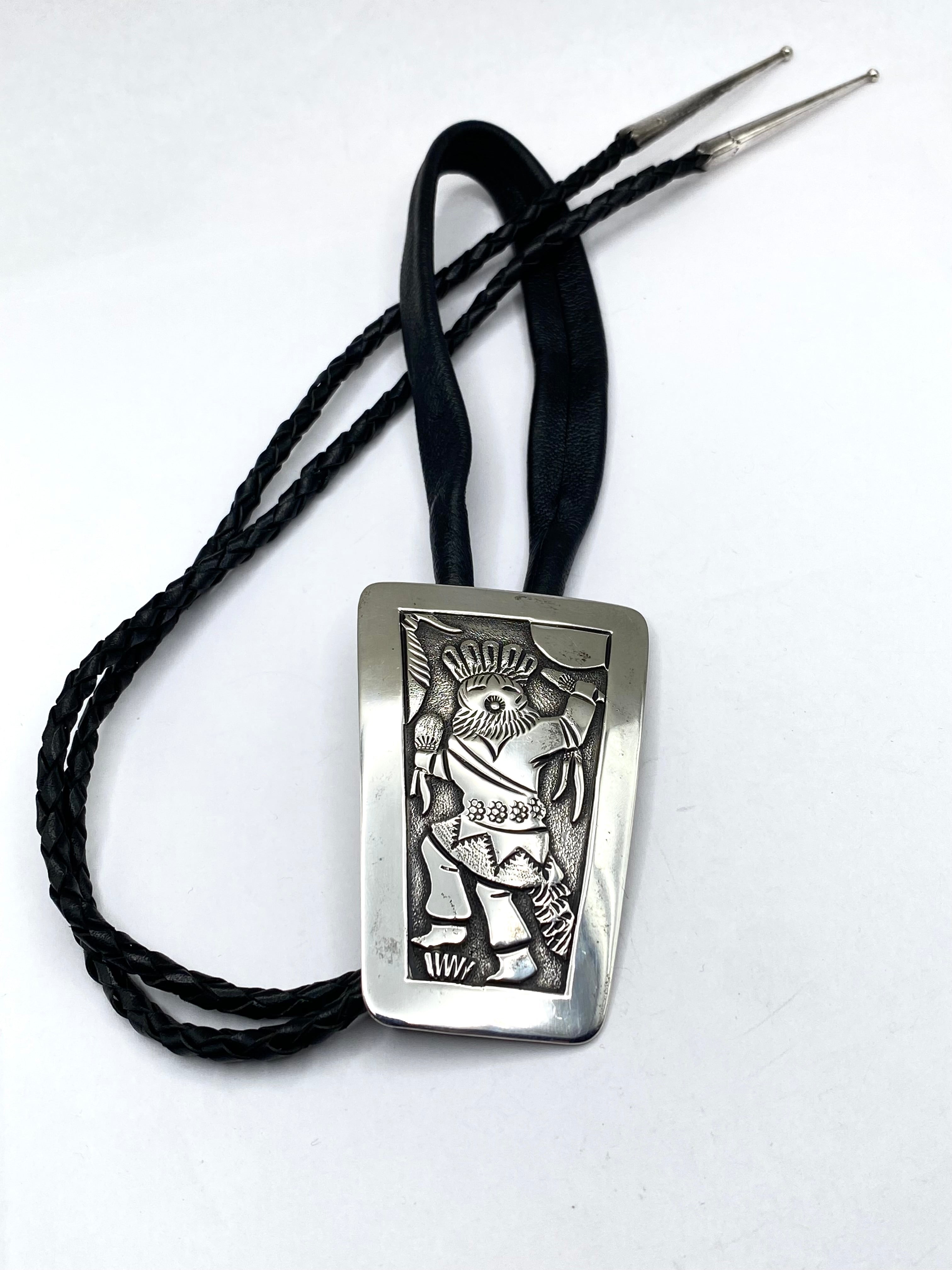 Vintage Sterling Silver Bolo Tie Kachina Pictorial Robert Becenti Jr Navajo