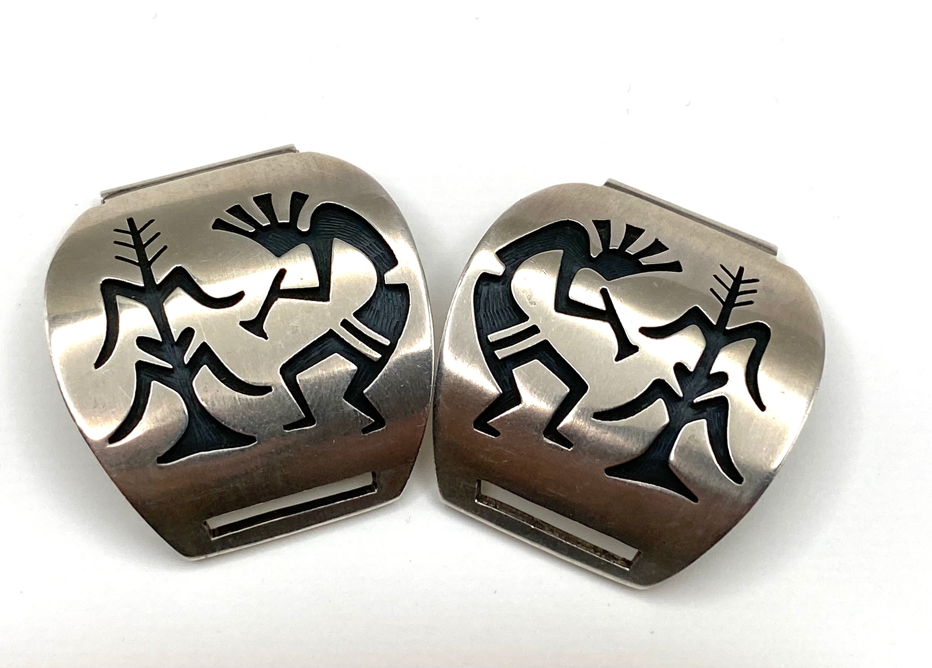 VTG Sterling Silver Overlay Watch Tips Heavy Gage Kokopelli Hopi Guild Artist