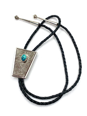 Sterling Silver Tufa Cast Bolo Tie Turquoise Heavy Gage Navajo Vernon Begaye
