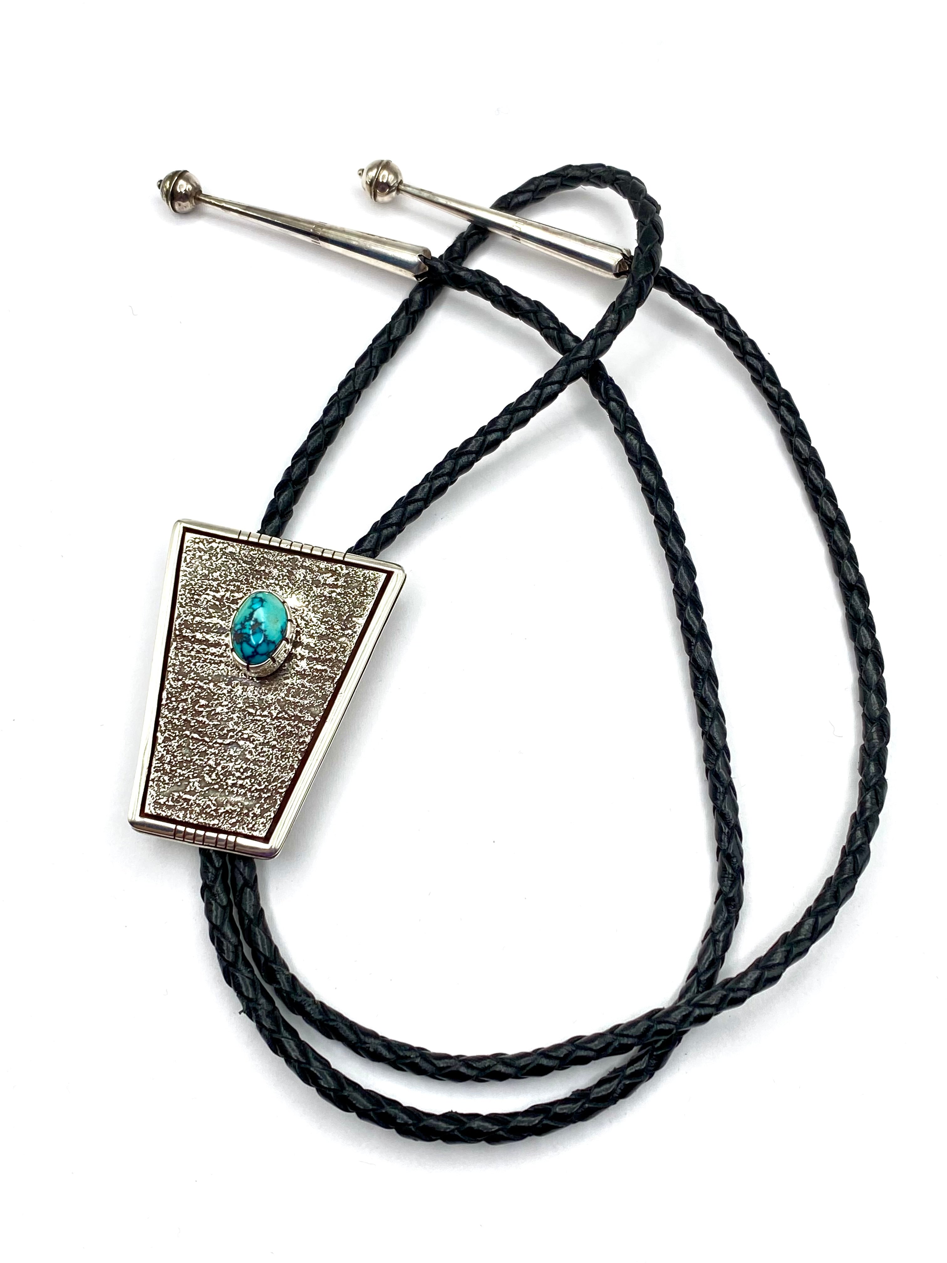 Sterling Silver Tufa Cast Bolo Tie Turquoise Heavy Gage Navajo Vernon Begaye