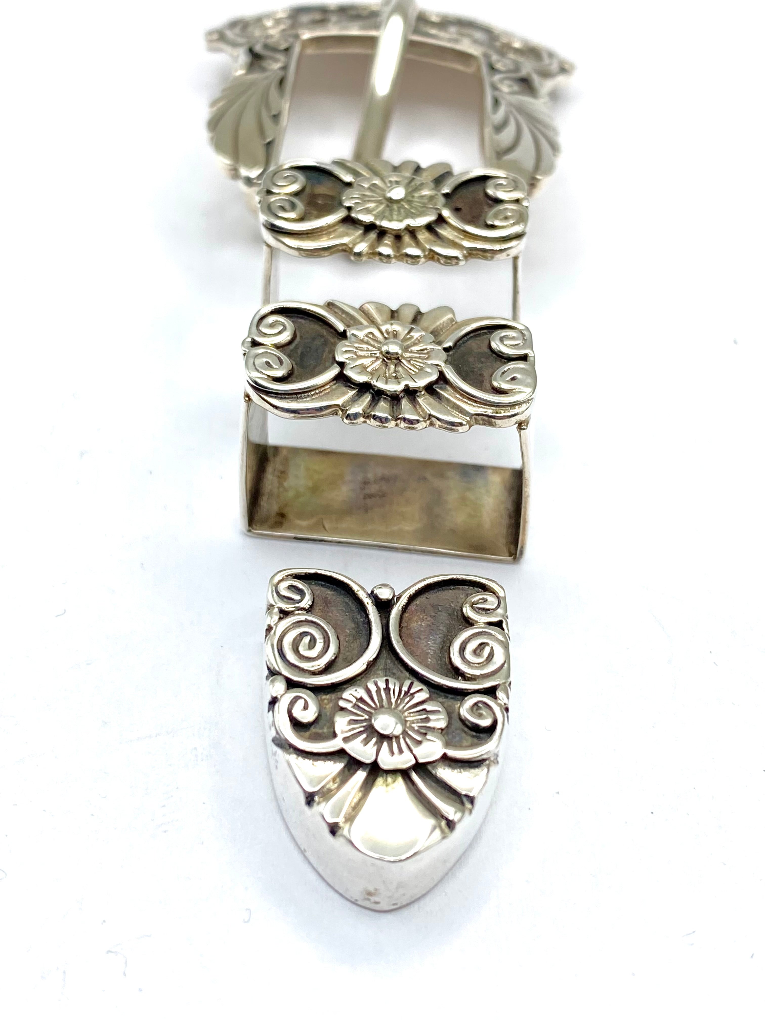 Vintage 4-piece Sterling Ranger Belt Buckle Set Heavy Gauge 5/8" Floral Signed