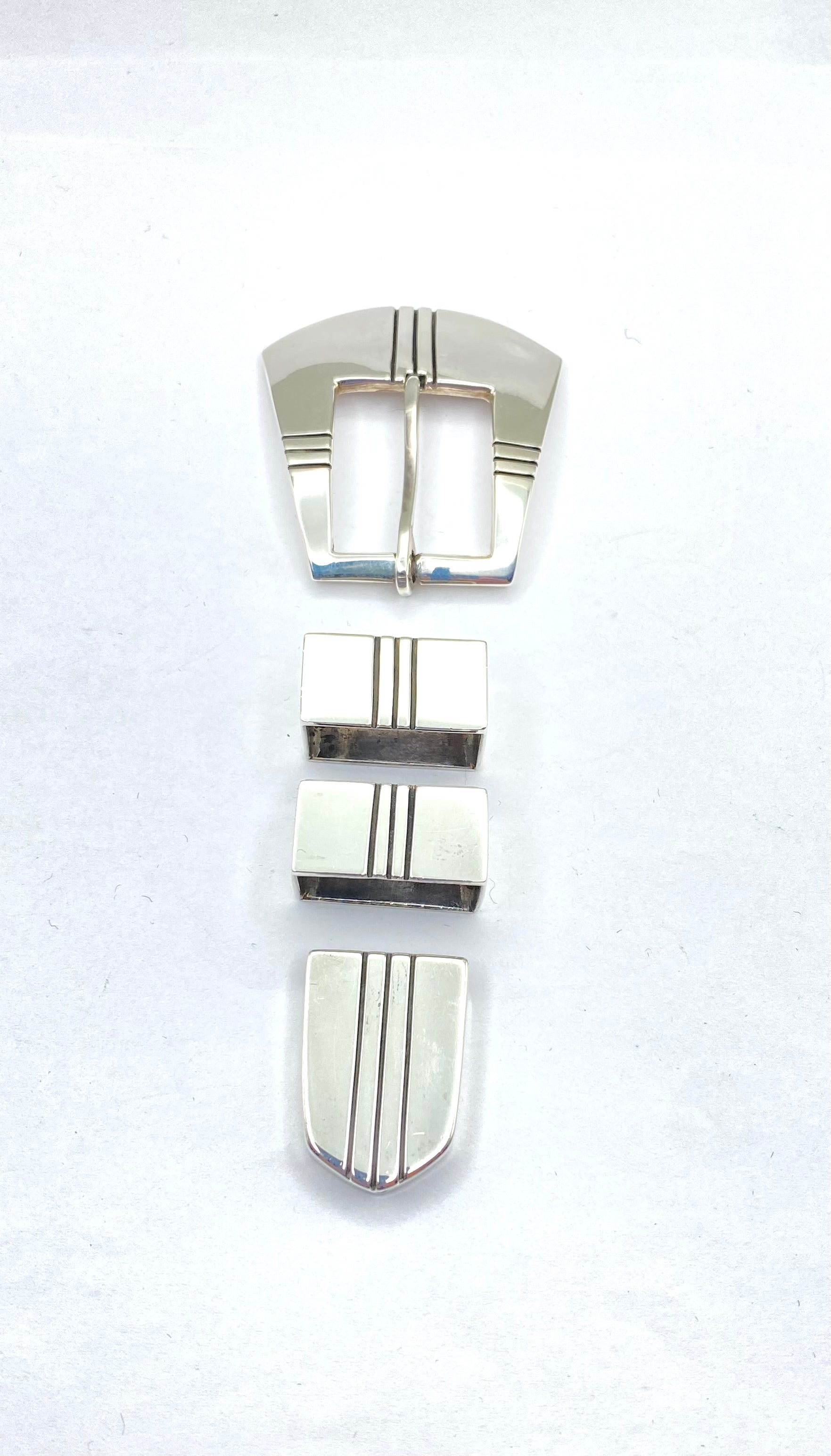 VTG 4-Piece Sterling Silver Ranger Belt Buckle Set Heavy Gage Navajo R. Henry