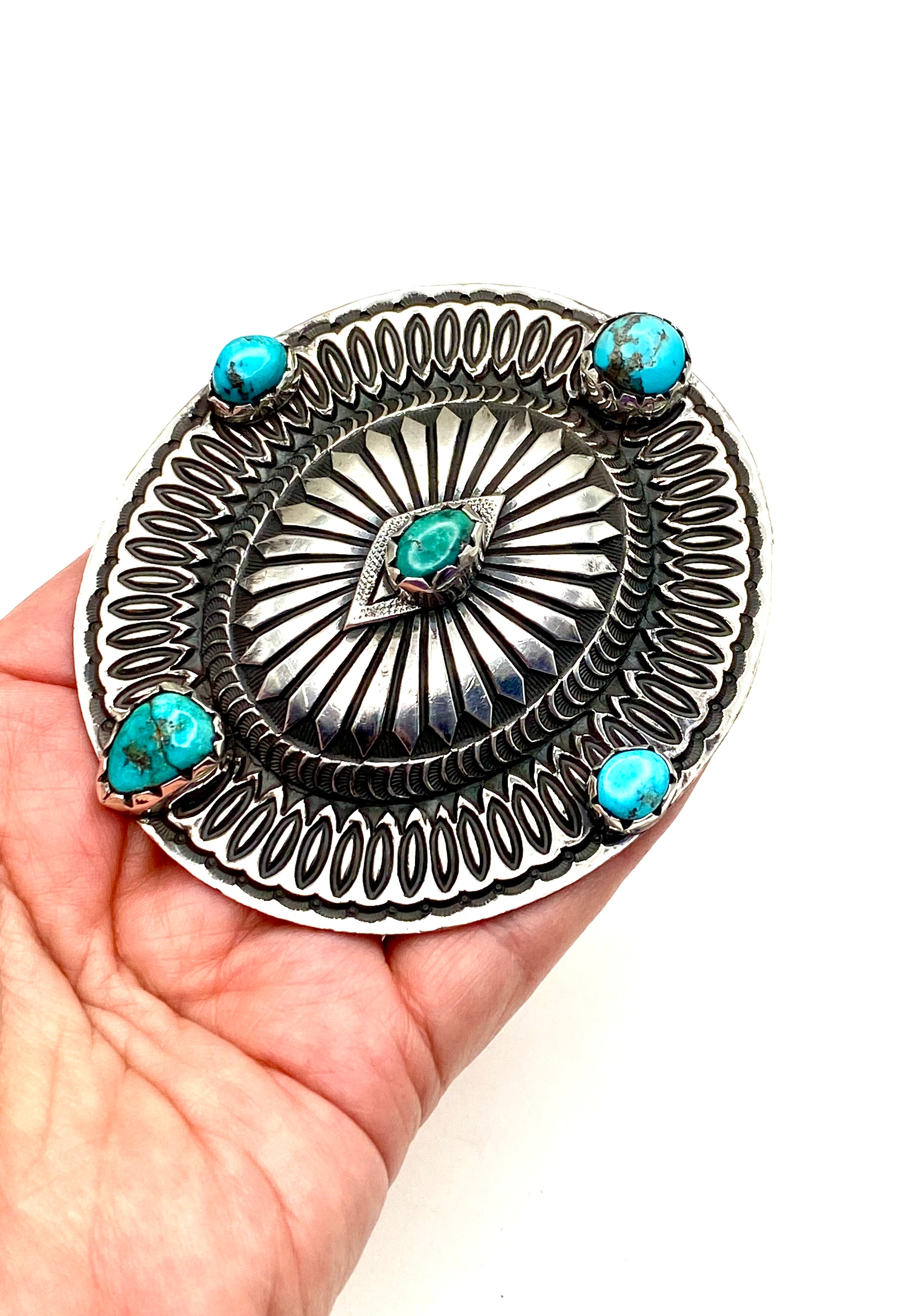 Heavy Gage Sterling Silver Oval Belt Buckle Turquoise Rick Martinez Navajo