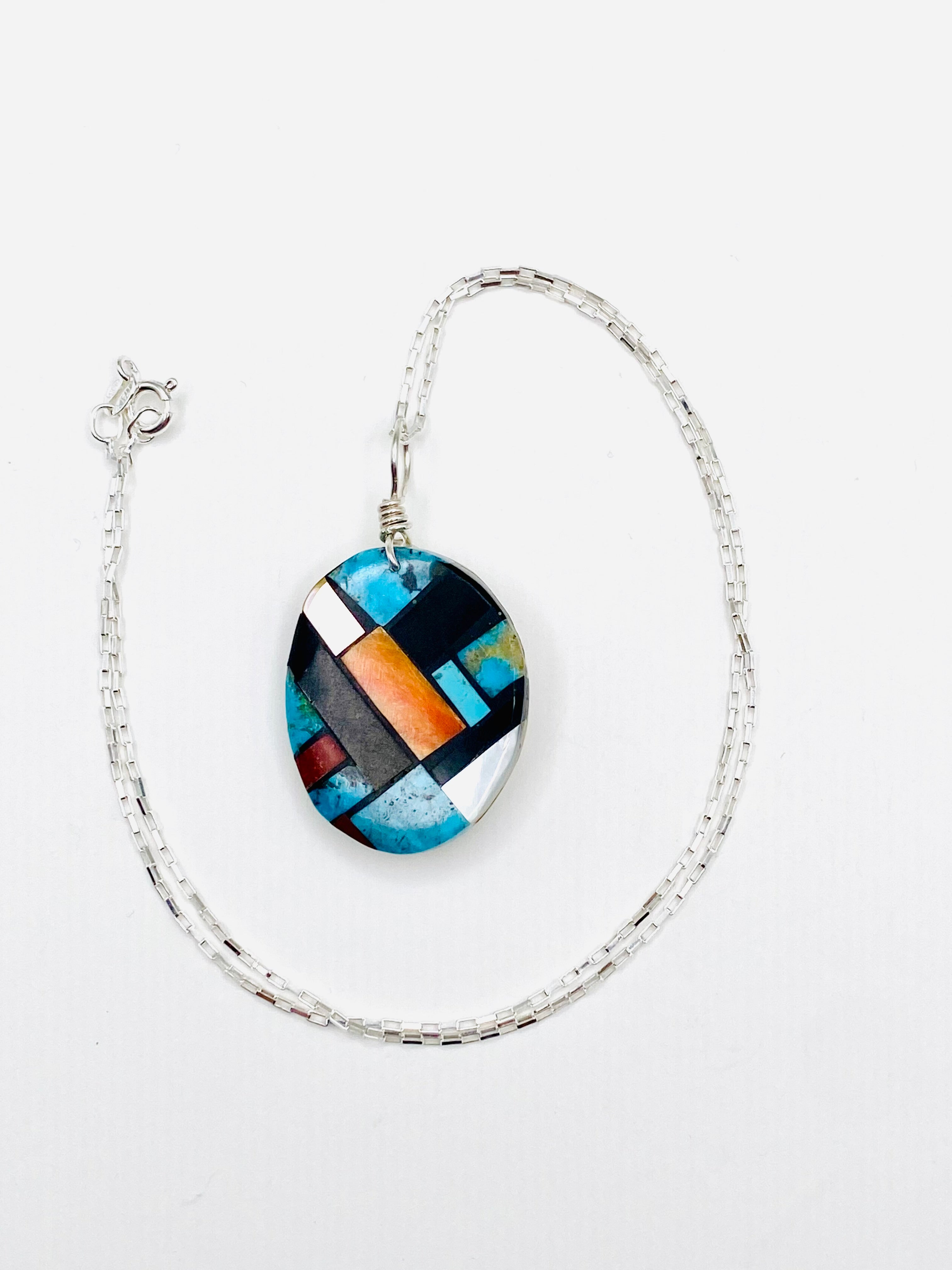 Santo Domingo Mosaic Inlay Oval Pendant MOP Base w Attached Pearls F&L Tenorio