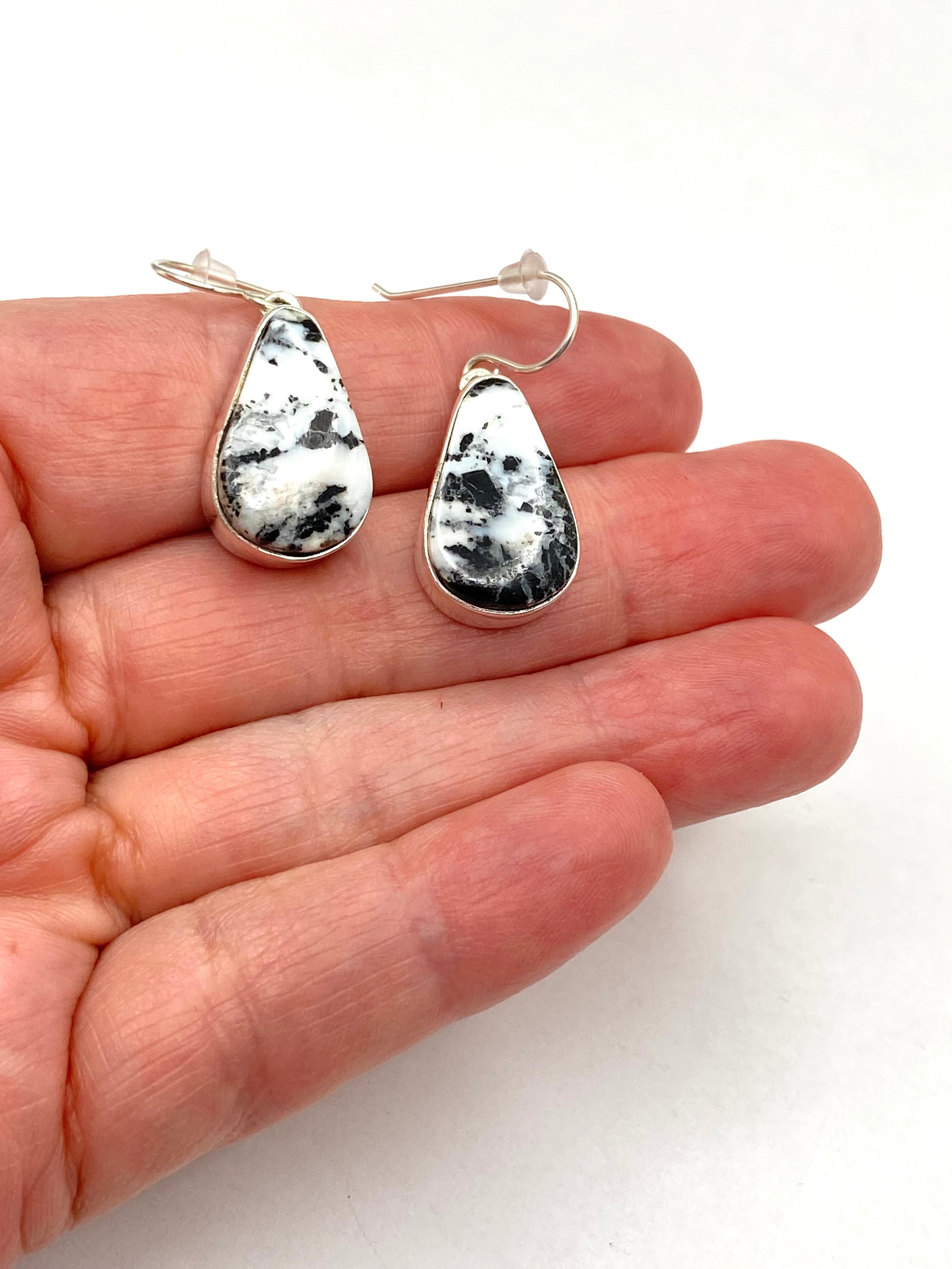 Teardrop White Buffalo Hook Earrings Sterling Dangles Native American Signed