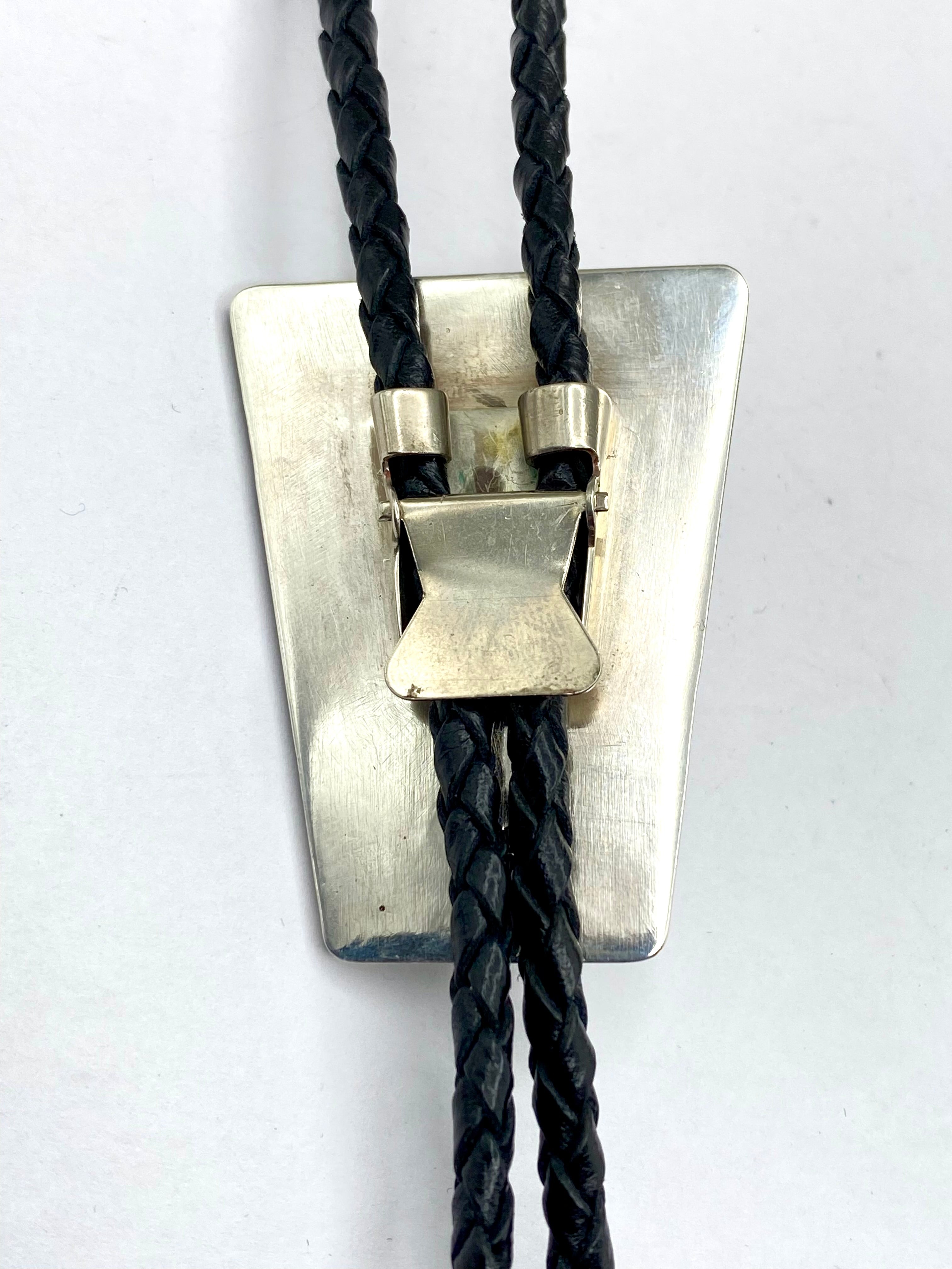 Sterling Silver Tufa Cast Bolo Tie Turquoise Heavy Gage Navajo Vernon Begaye