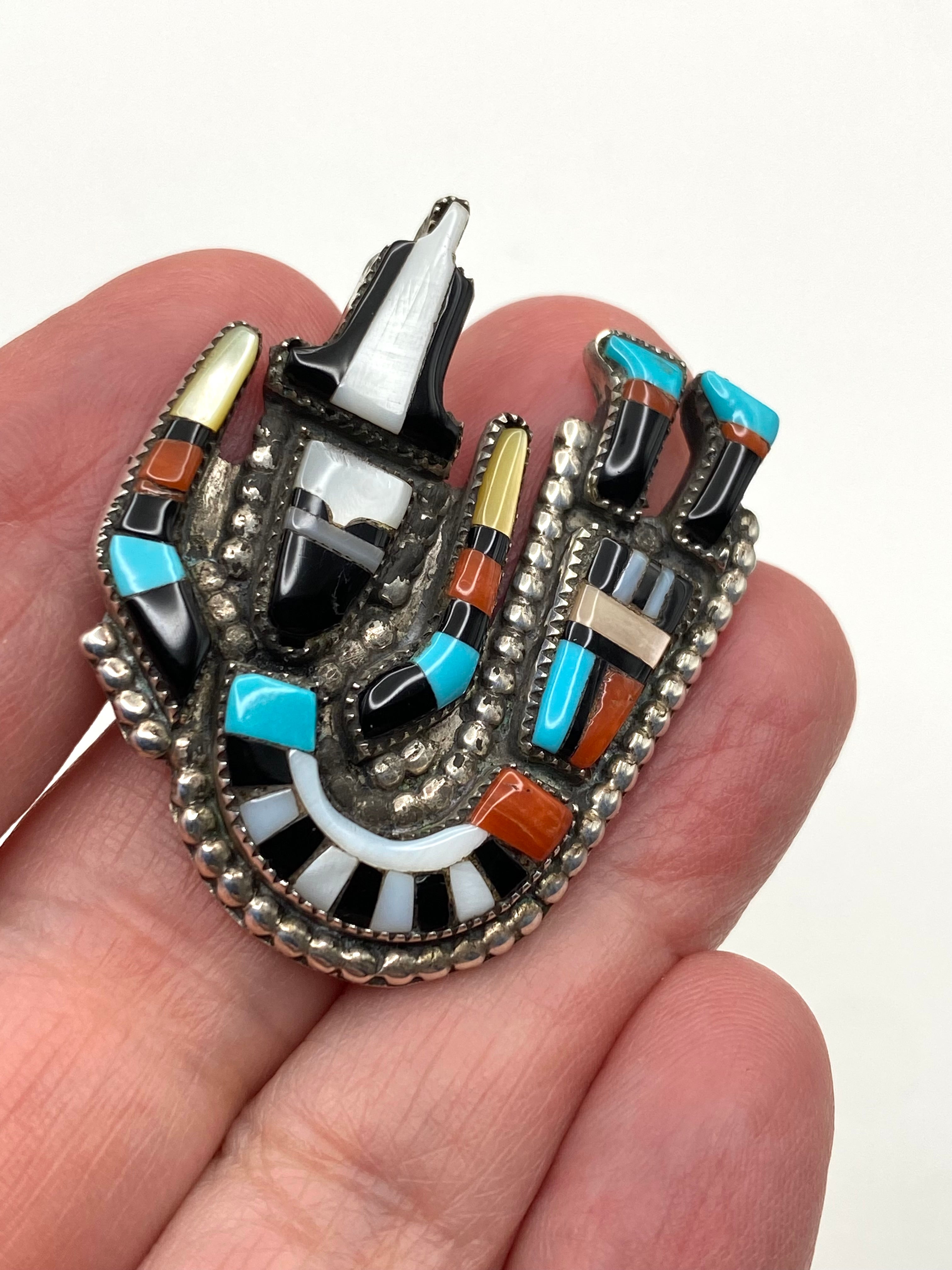 VTG Zuni Multi Stone Inlay Rainbow Man Ring Size 9.5 Turquoise Coral Cellicion