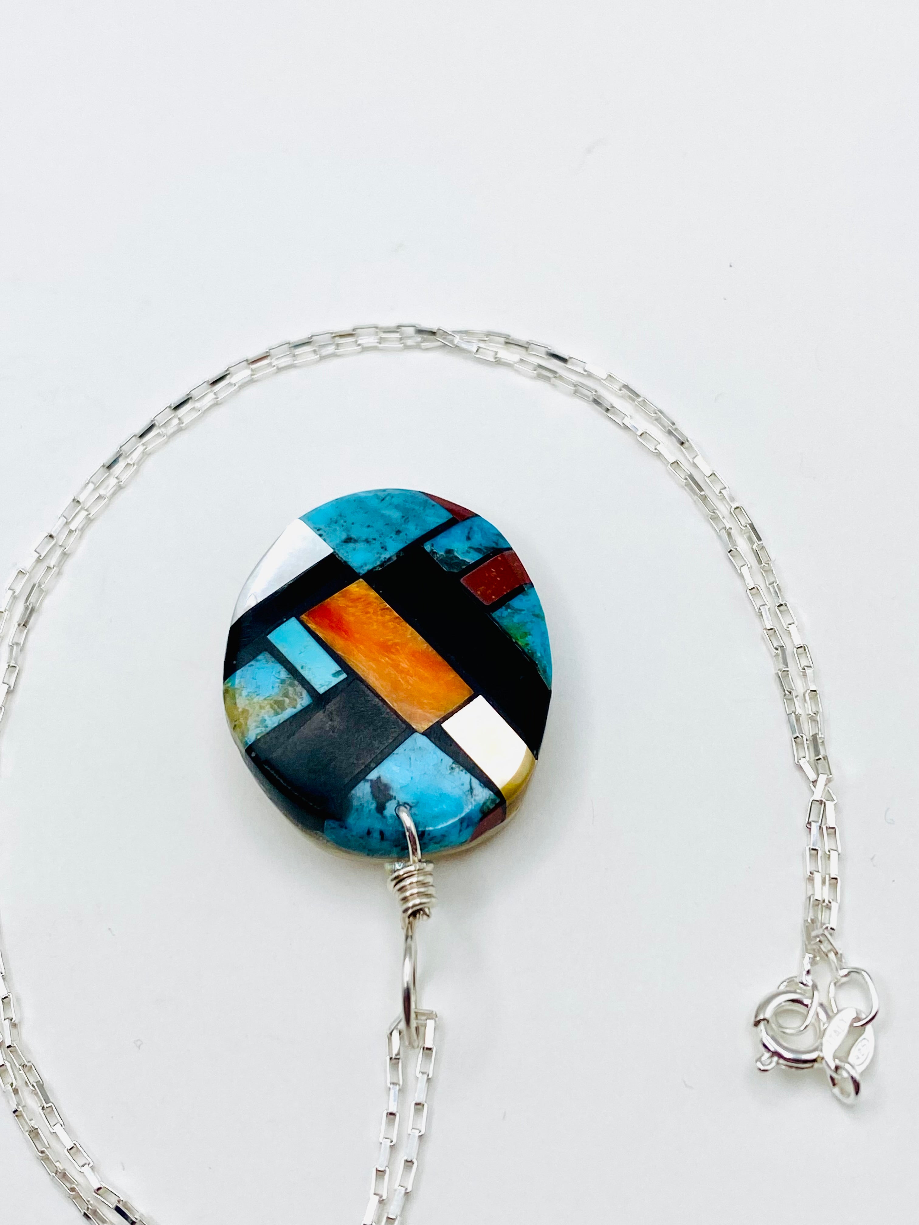 Santo Domingo Mosaic Inlay Oval Pendant MOP Base w Attached Pearls F&L Tenorio