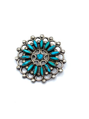 VTG Zuni Needlepoint Turquoise Silver Pin Brooch Native American ca. 1960s