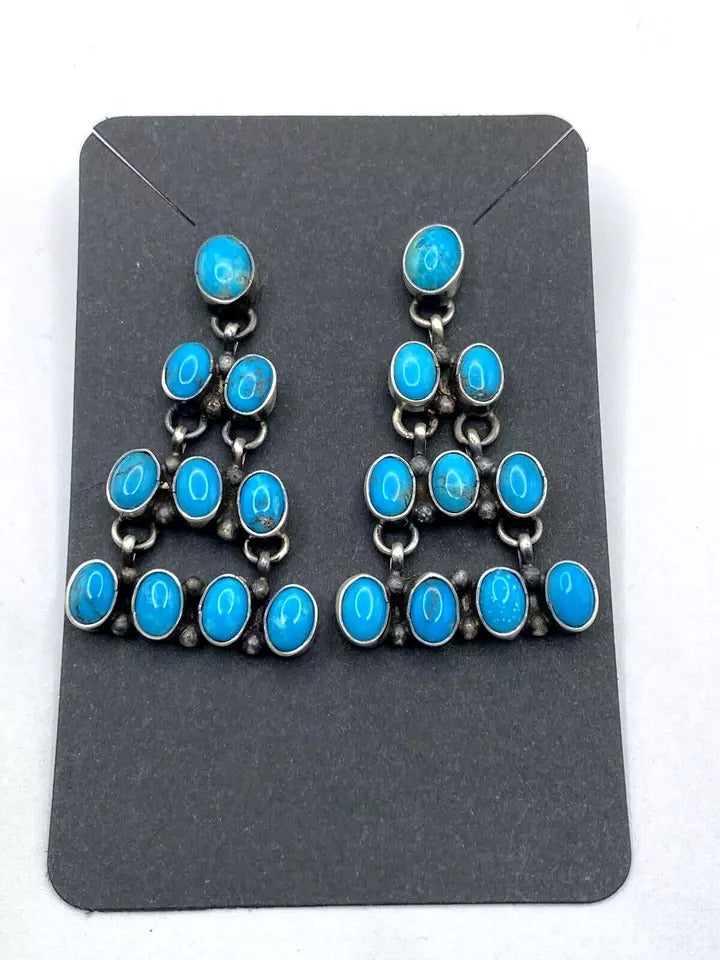Blue Ridge Turquoise Chandelier Earrings Sterling Silver Navajo Sheila Becenti