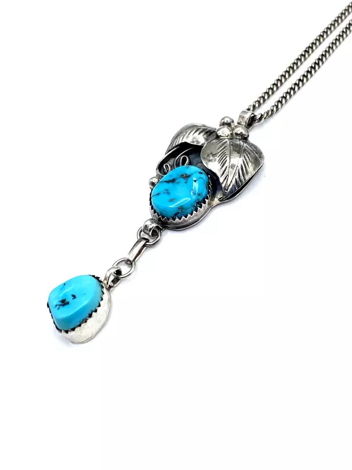 Vintage Sterling Silver Turquoise Dangle Pendant Navajo Native American