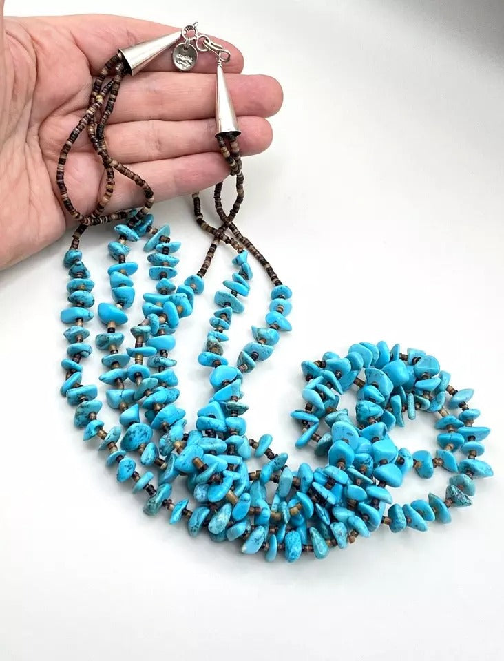 Heishi Bead Turquoise Nugget Necklace Three Strand Native American V. Blackgoat