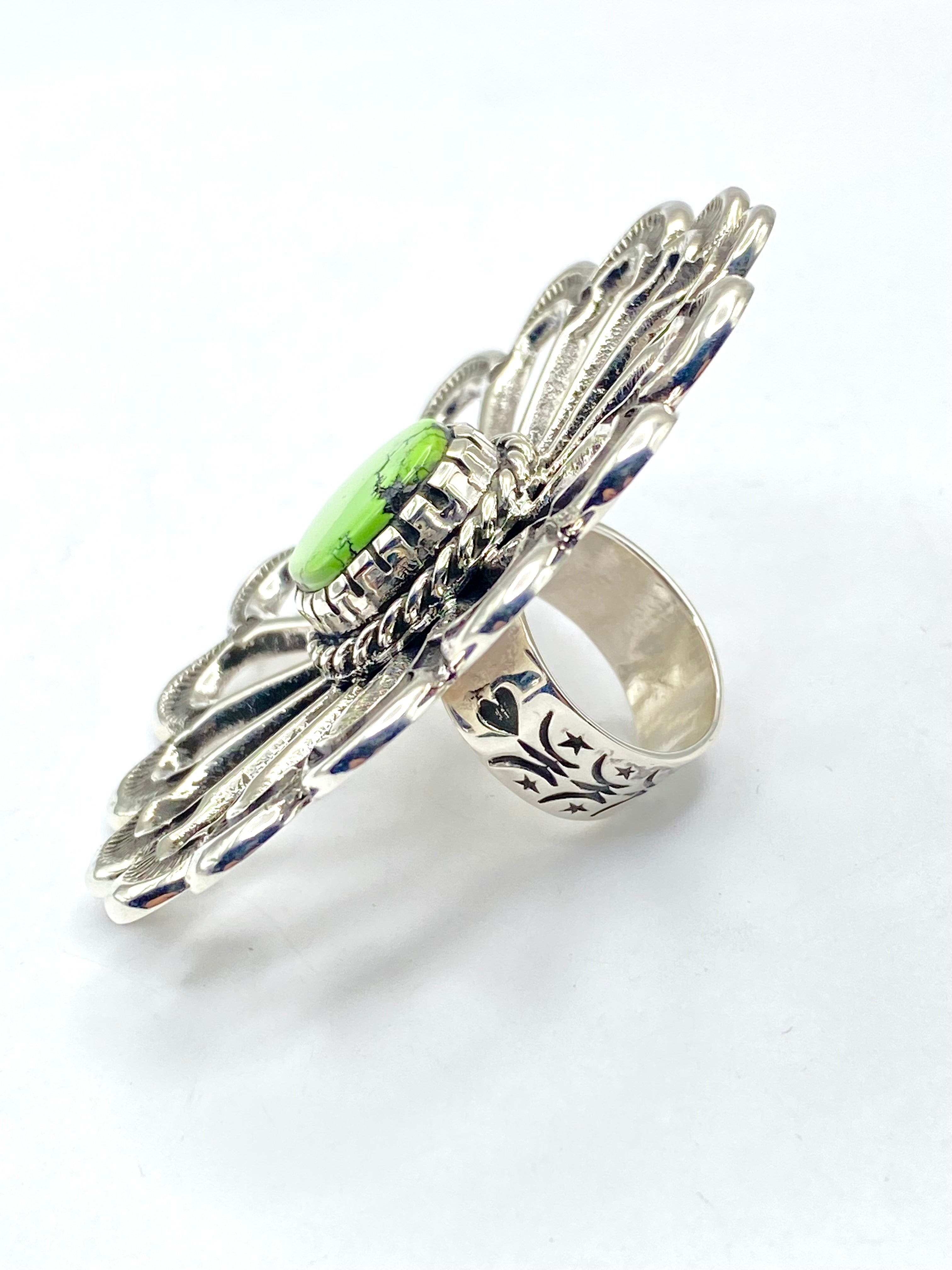 Huge Sterling Sand Cast Ring Size 8 Green Turquoise Daniel John Navajo New