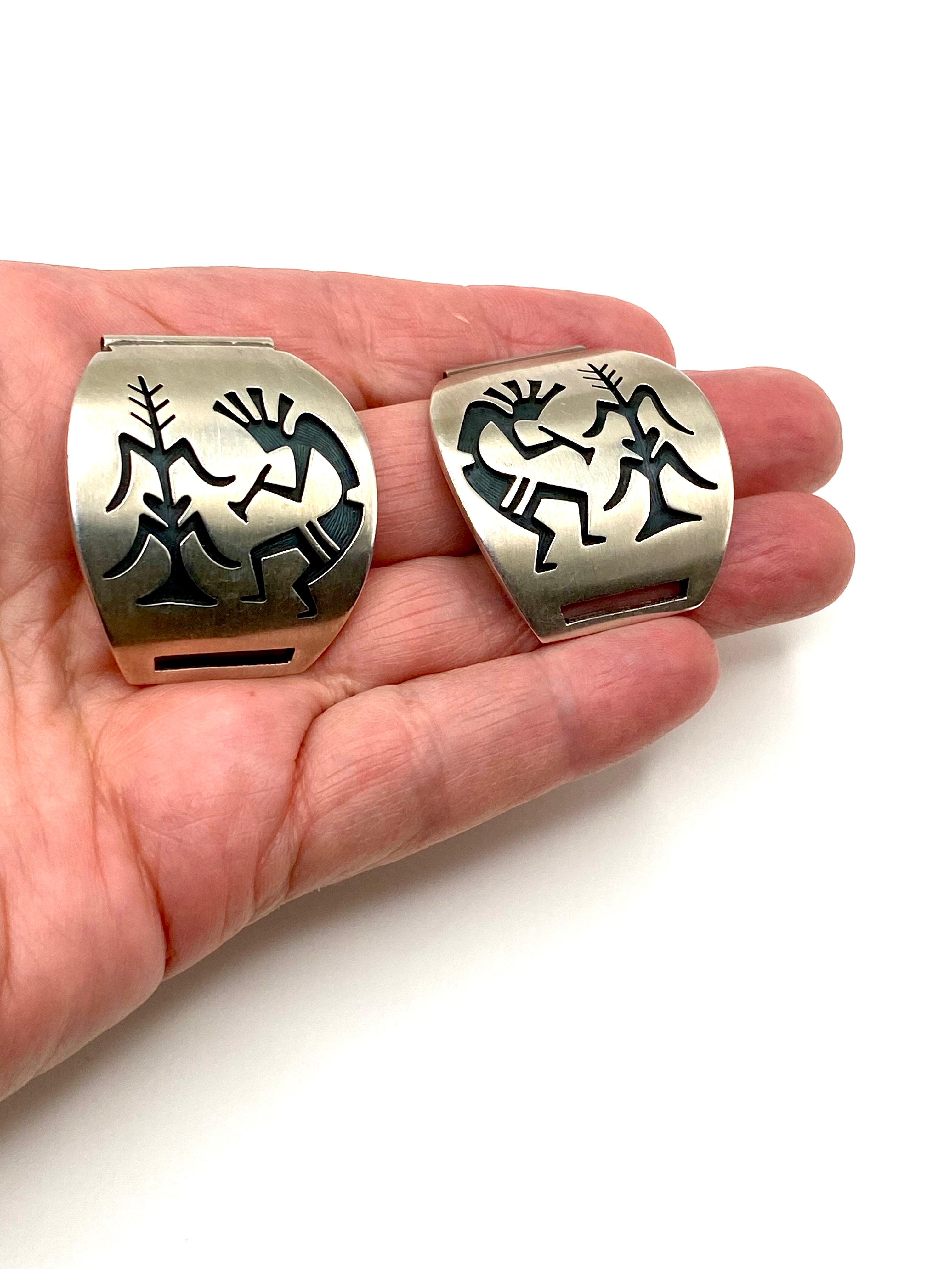 VTG Sterling Silver Overlay Watch Tips Heavy Gage Kokopelli Hopi Guild Artist