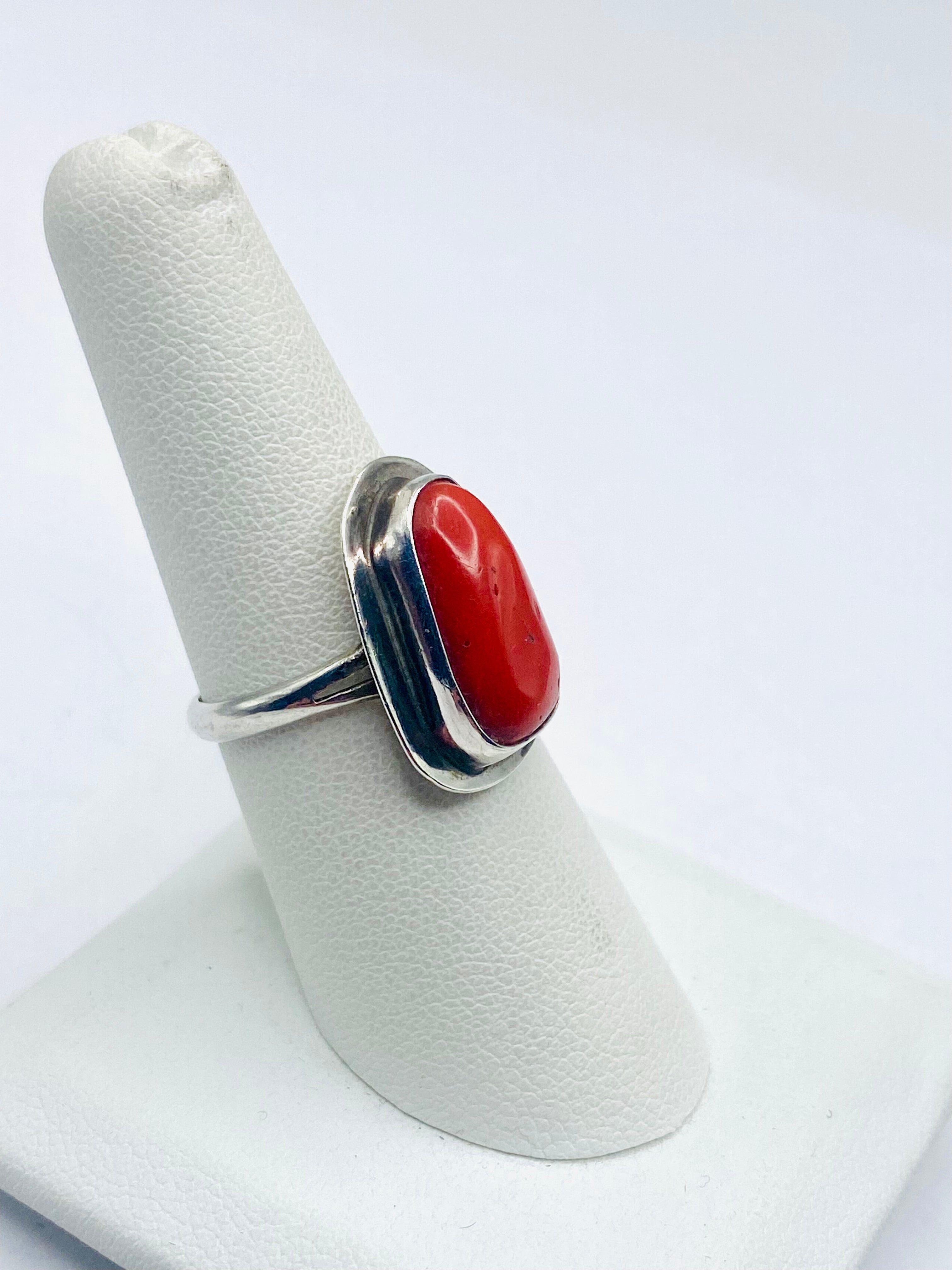 Sterling Silver Coral Ring Size 7.75 Freeform Flat Base Native American