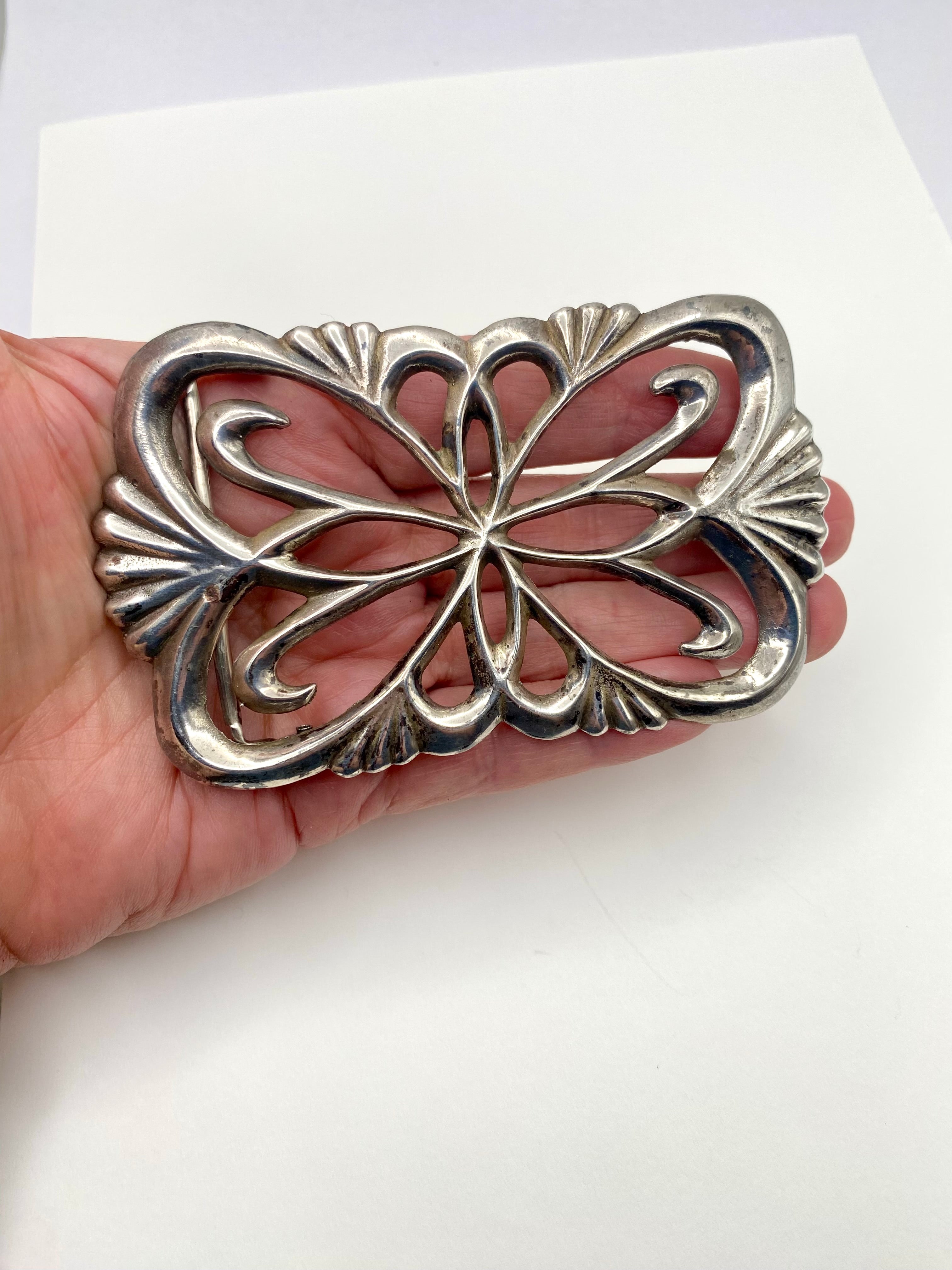 Vintage Sterling Sandcast Belt Buckle Large Heavy Gage 81g Native American