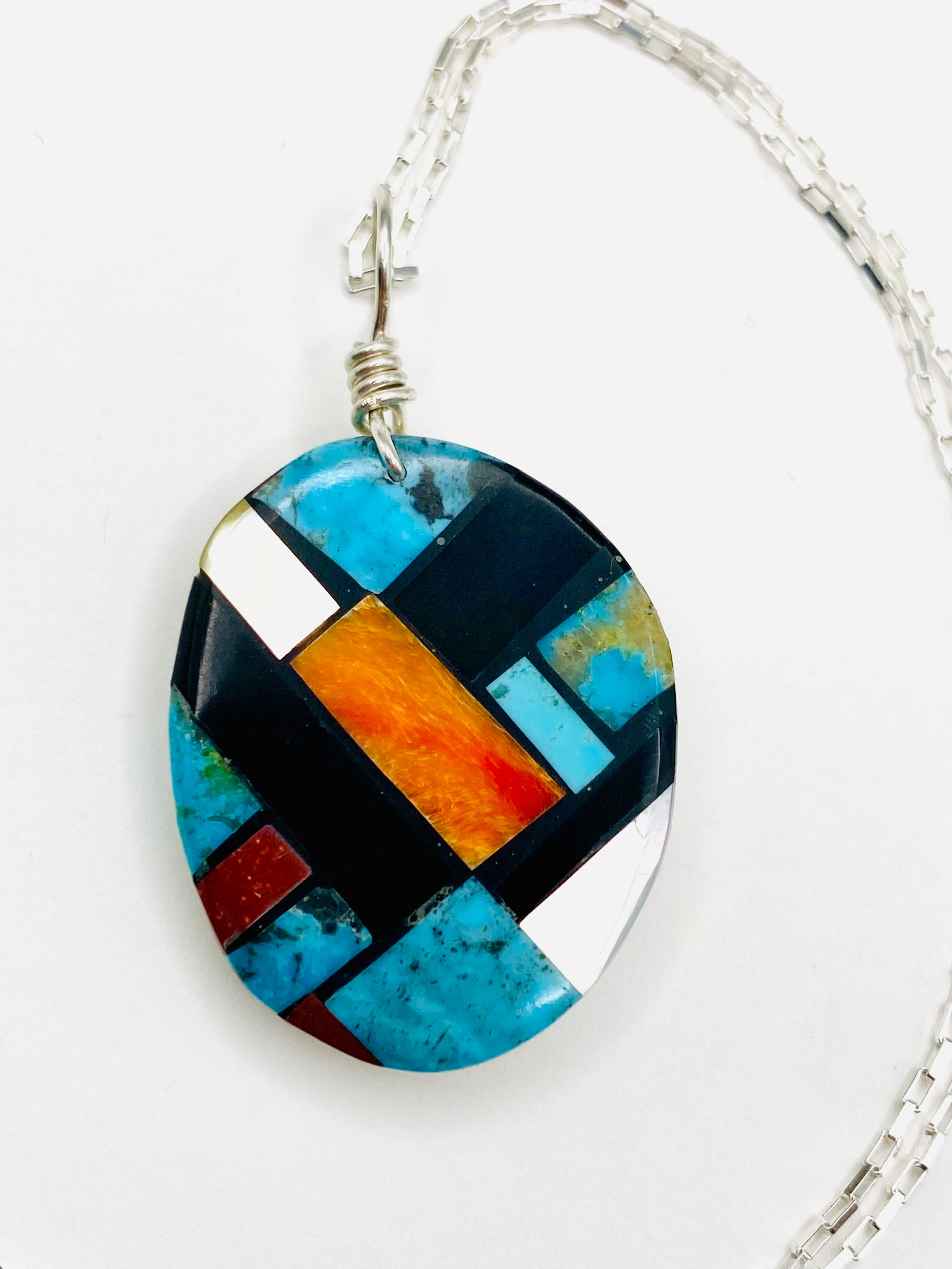 Santo Domingo Mosaic Inlay Oval Pendant MOP Base w Attached Pearls F&L Tenorio