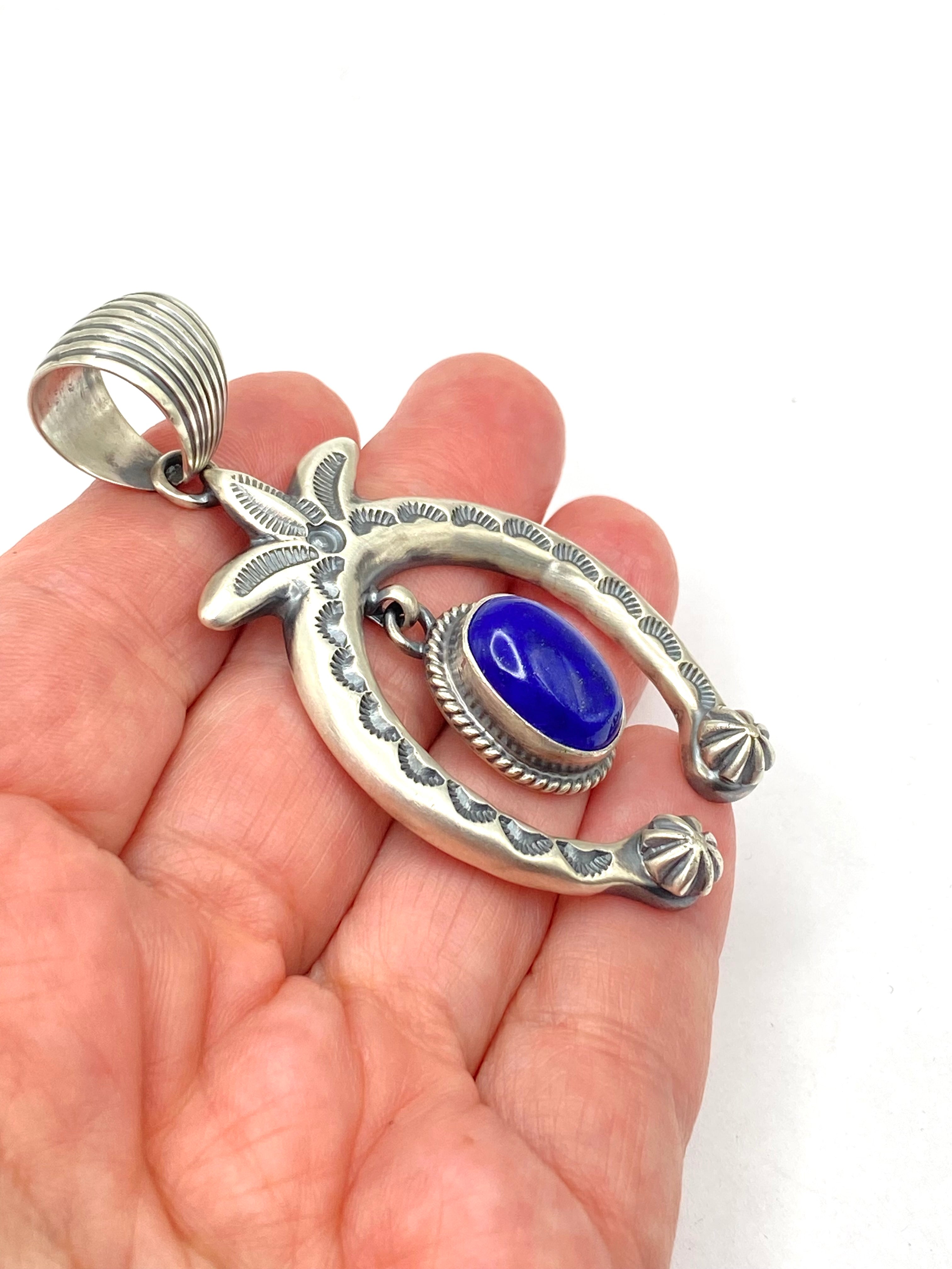 Heavy Gage Sterling Naja Pendant Lapis Dangle Large Bale Randy Boyd Navajo