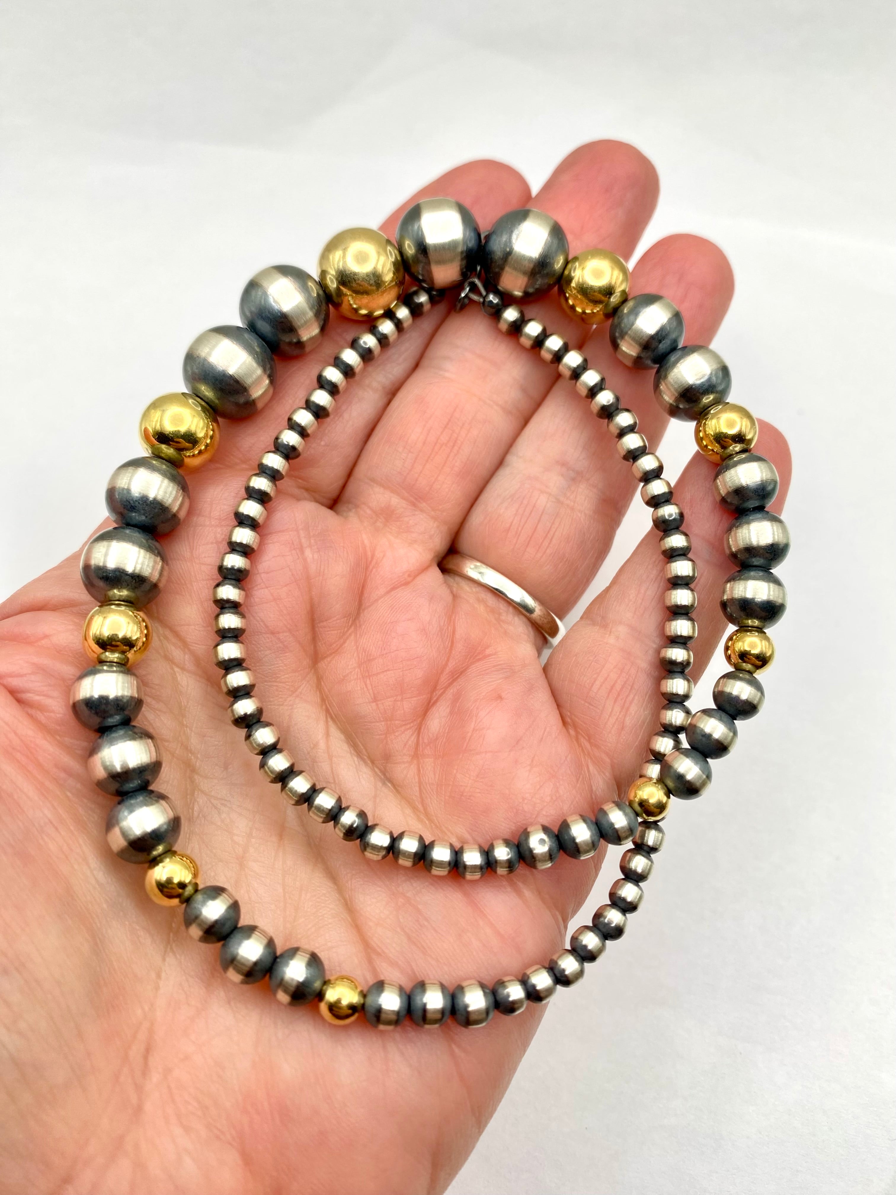 Sterling Silver Pearl Necklace 19.5" 24K Overlay Graduated Beads Native American
