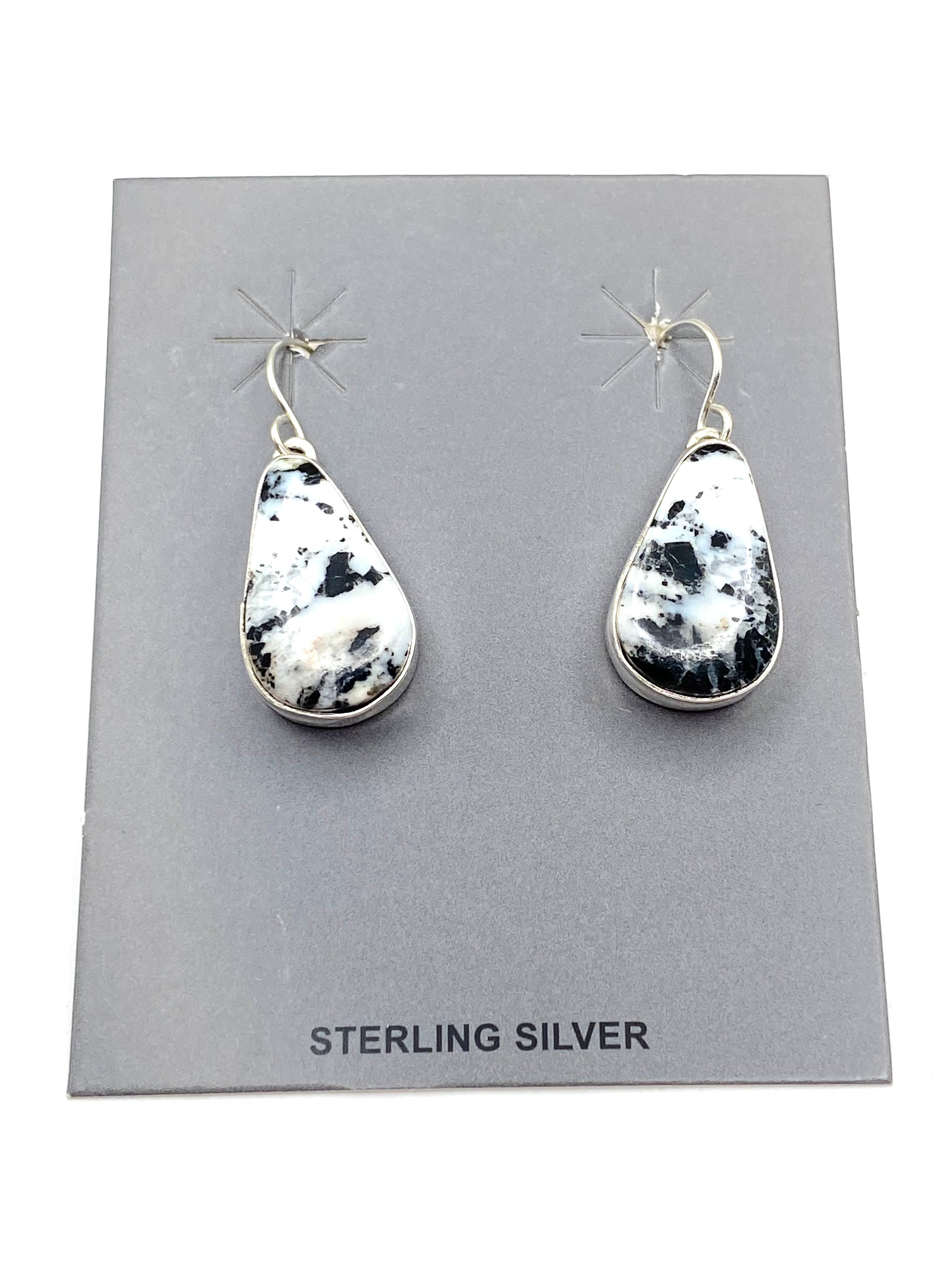 Teardrop White Buffalo Hook Earrings Sterling Dangles Native American Signed