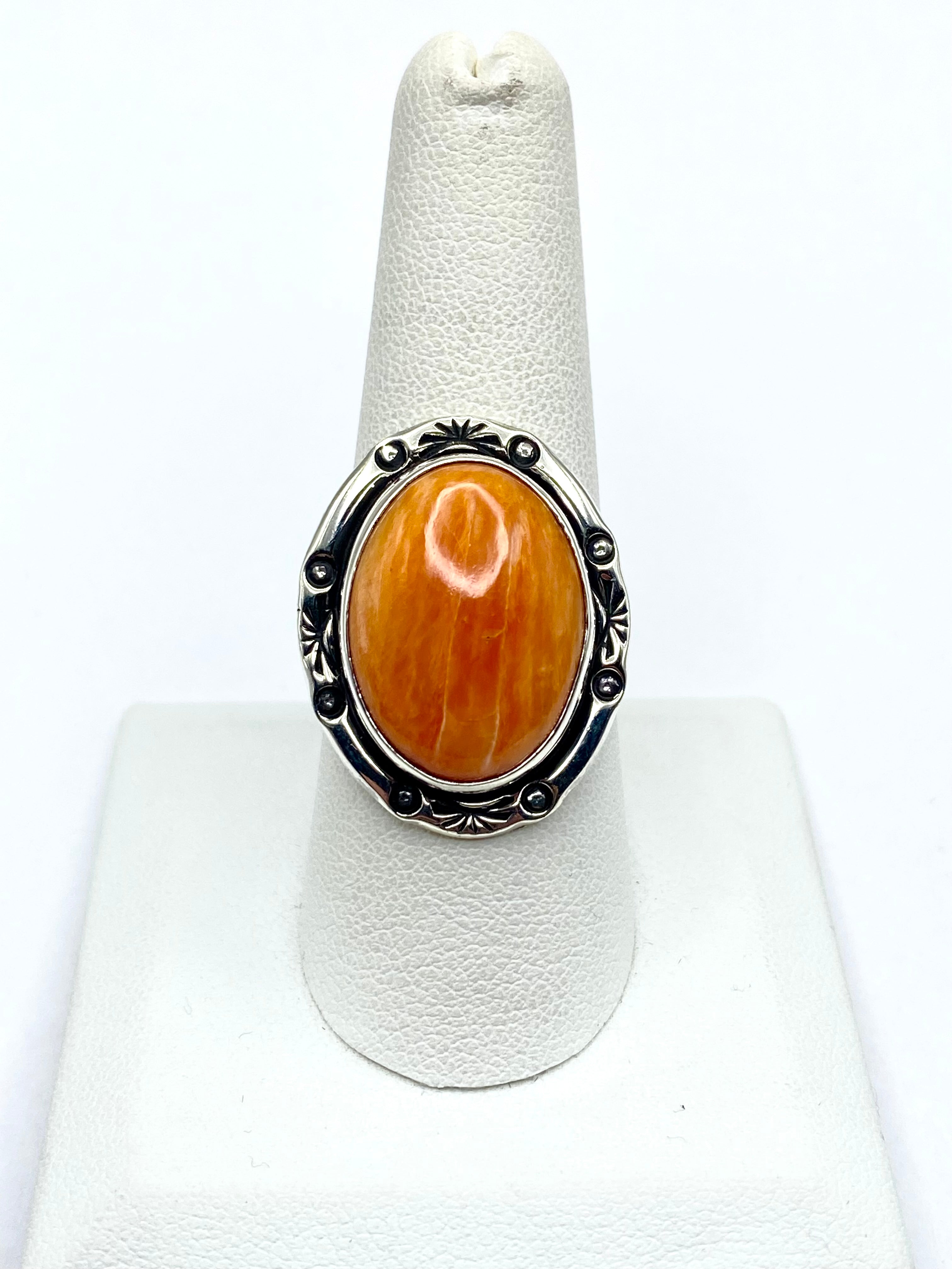 Sterling Triple Shank Ring Spiny Oyster Shell Size 10 Native American Signed