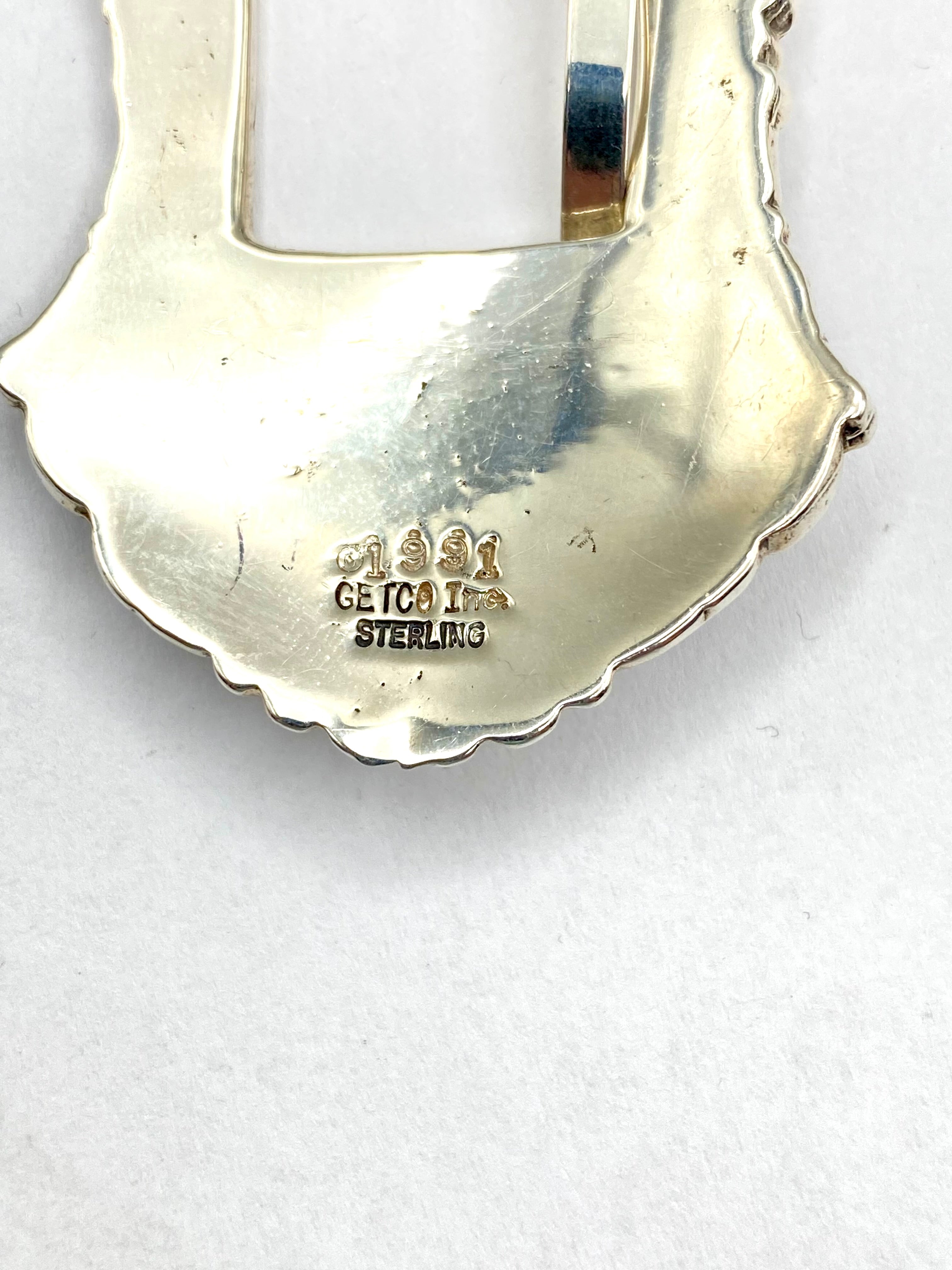 Vintage 4-piece Sterling Ranger Belt Buckle Set Heavy Gauge 5/8" Floral Signed