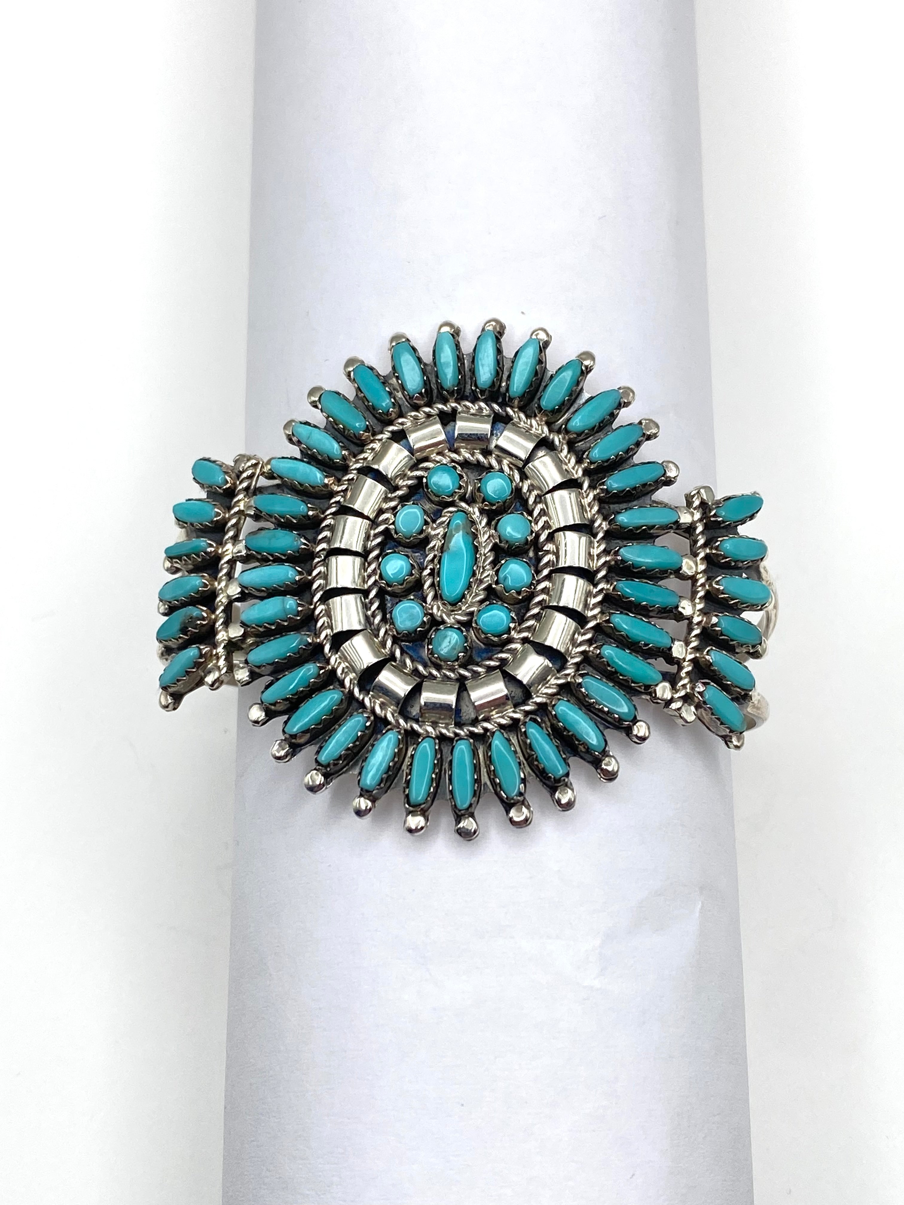 Sterling Silver Needlepoint Turquoise Cluster Bracelet Petite N&R Nez Navajo