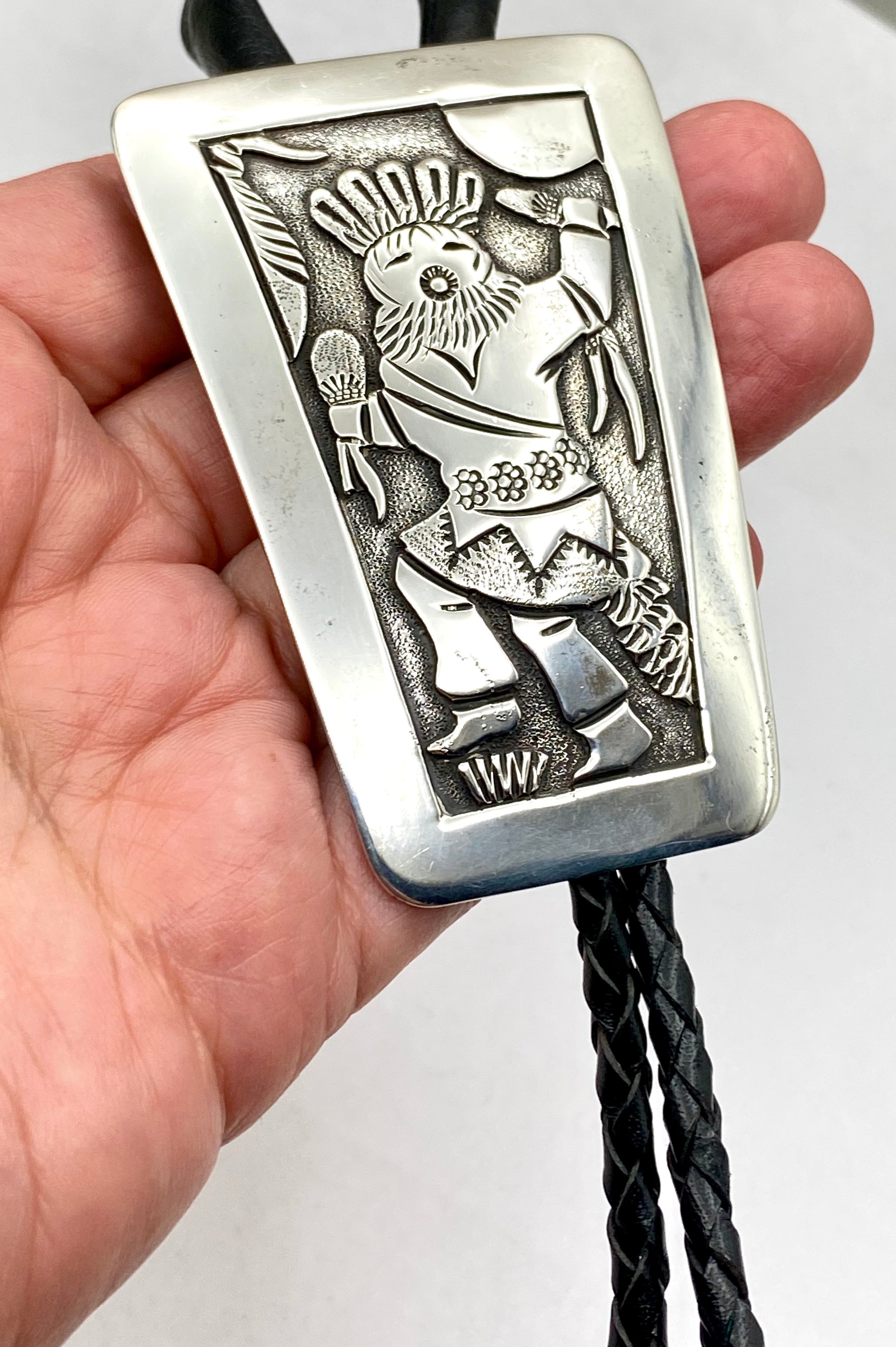 Vintage Sterling Silver Bolo Tie Kachina Pictorial Robert Becenti Jr Navajo