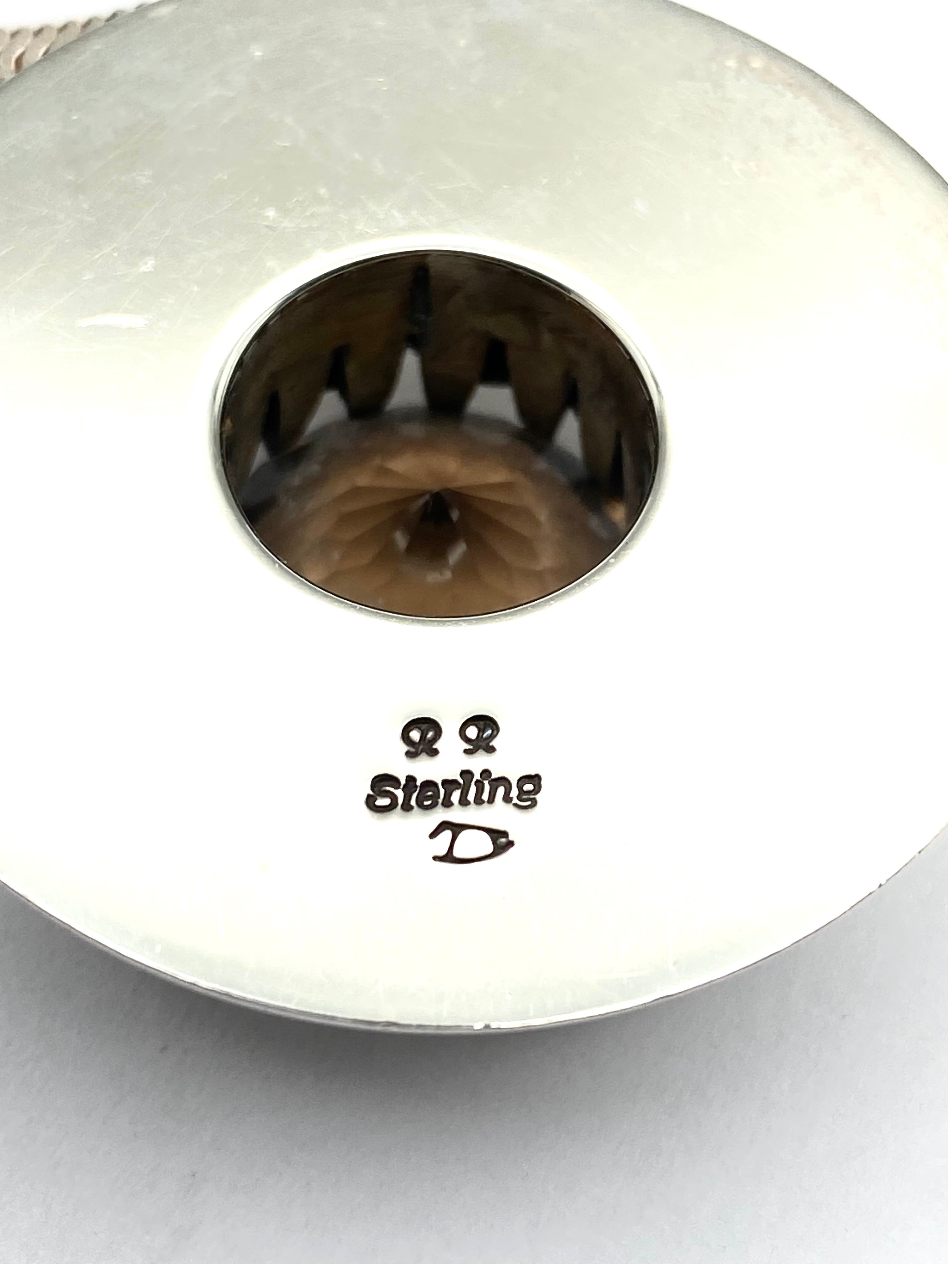 VTG Sterling Stamped Round Pendant Smoky Topaz Native American Signed