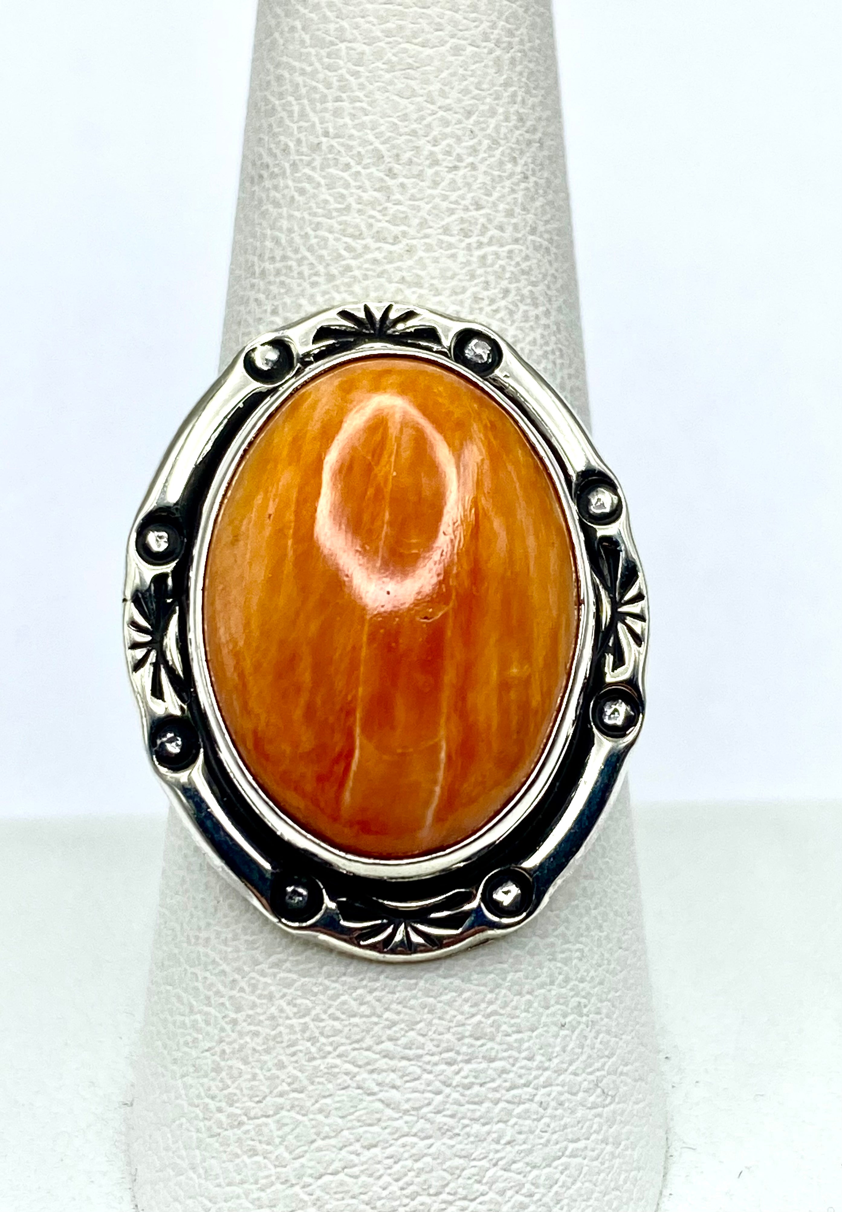 Sterling Triple Shank Ring Spiny Oyster Shell Size 10 Native American Signed
