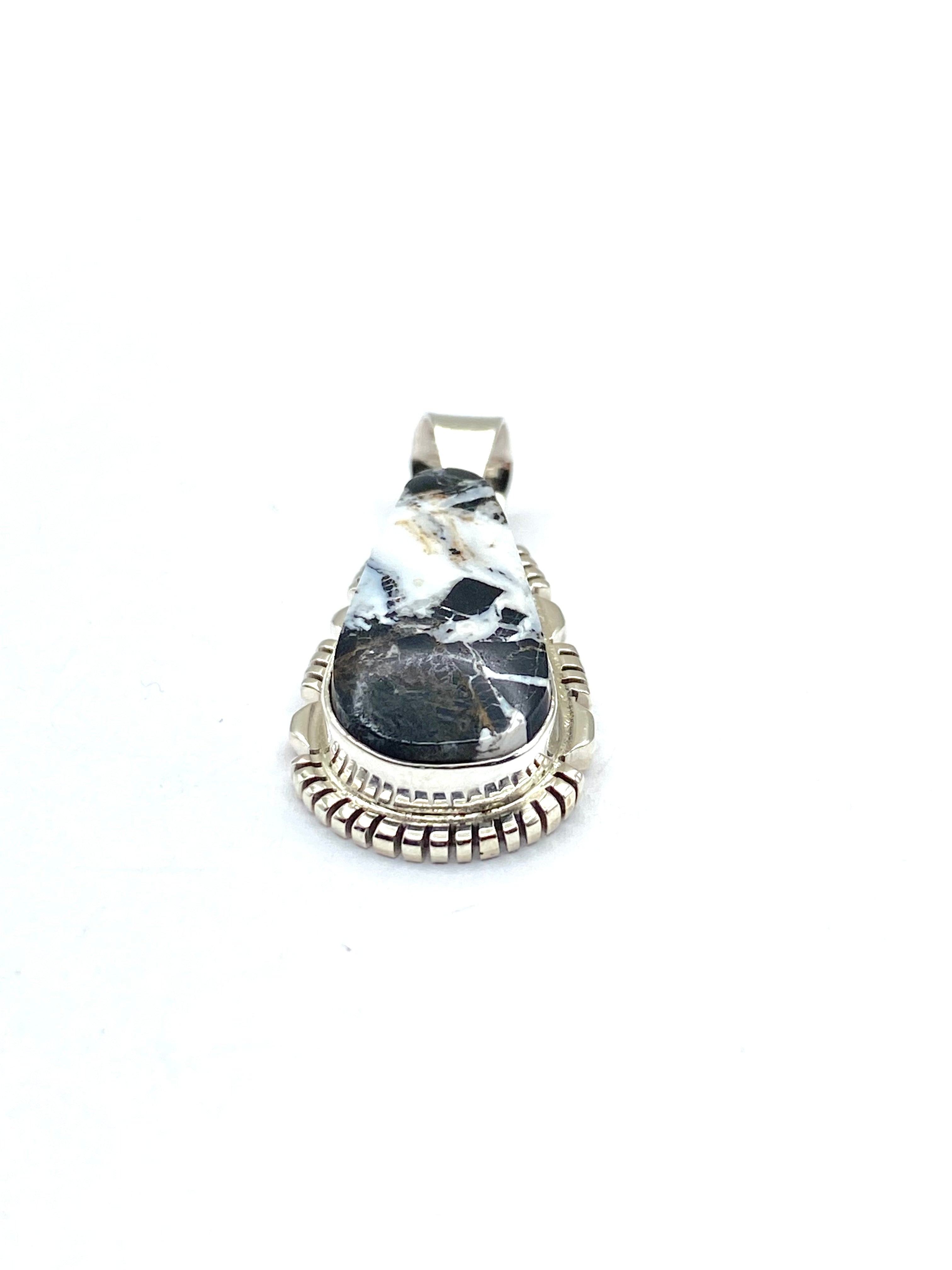 White Buffalo Sterling Pendant Teardrop Navajo L. Yazzie Native American