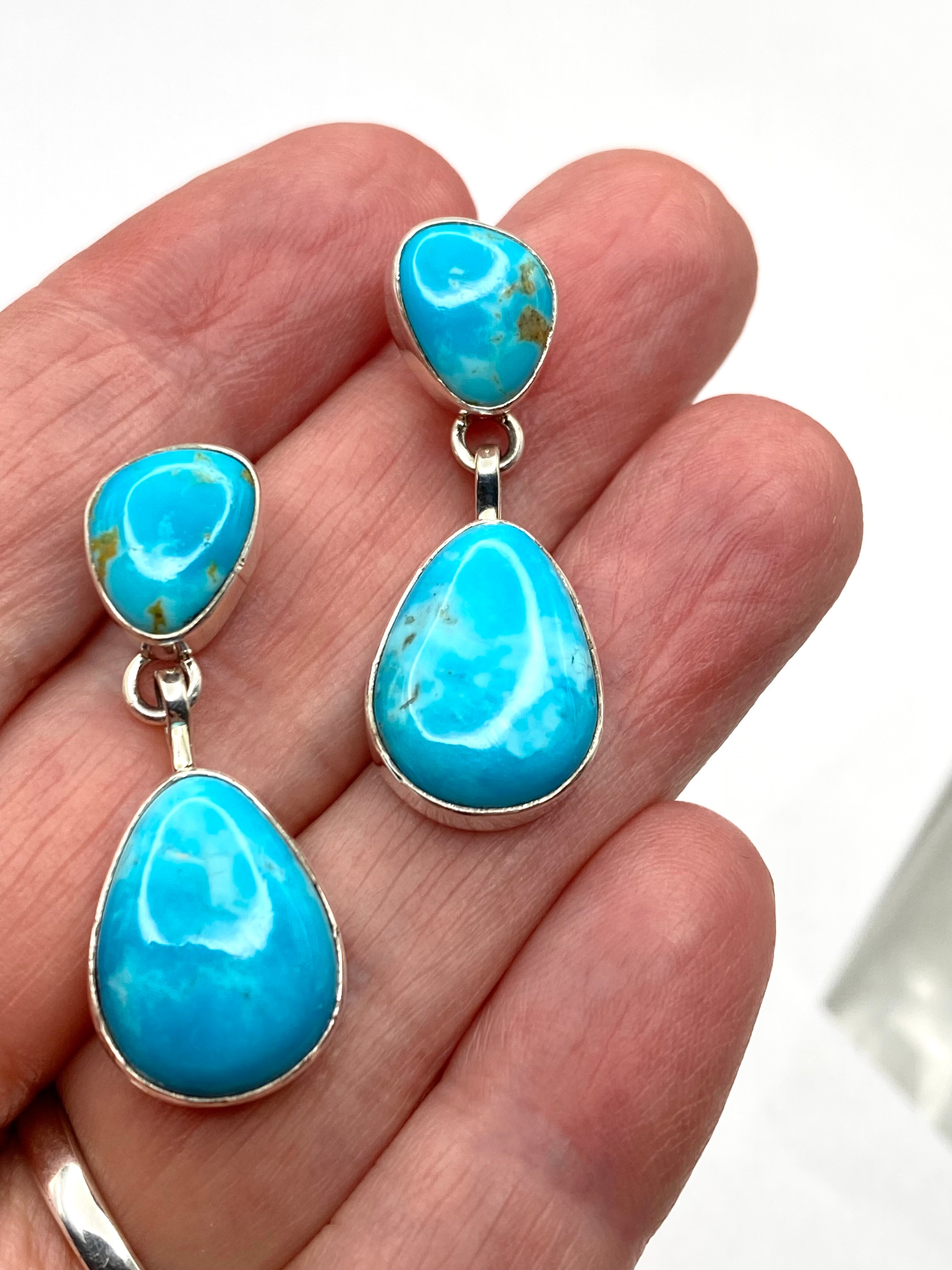 Sterling Silver Turquoise Drop Earrings Teardrop Dangle Shirley Henry Navajo