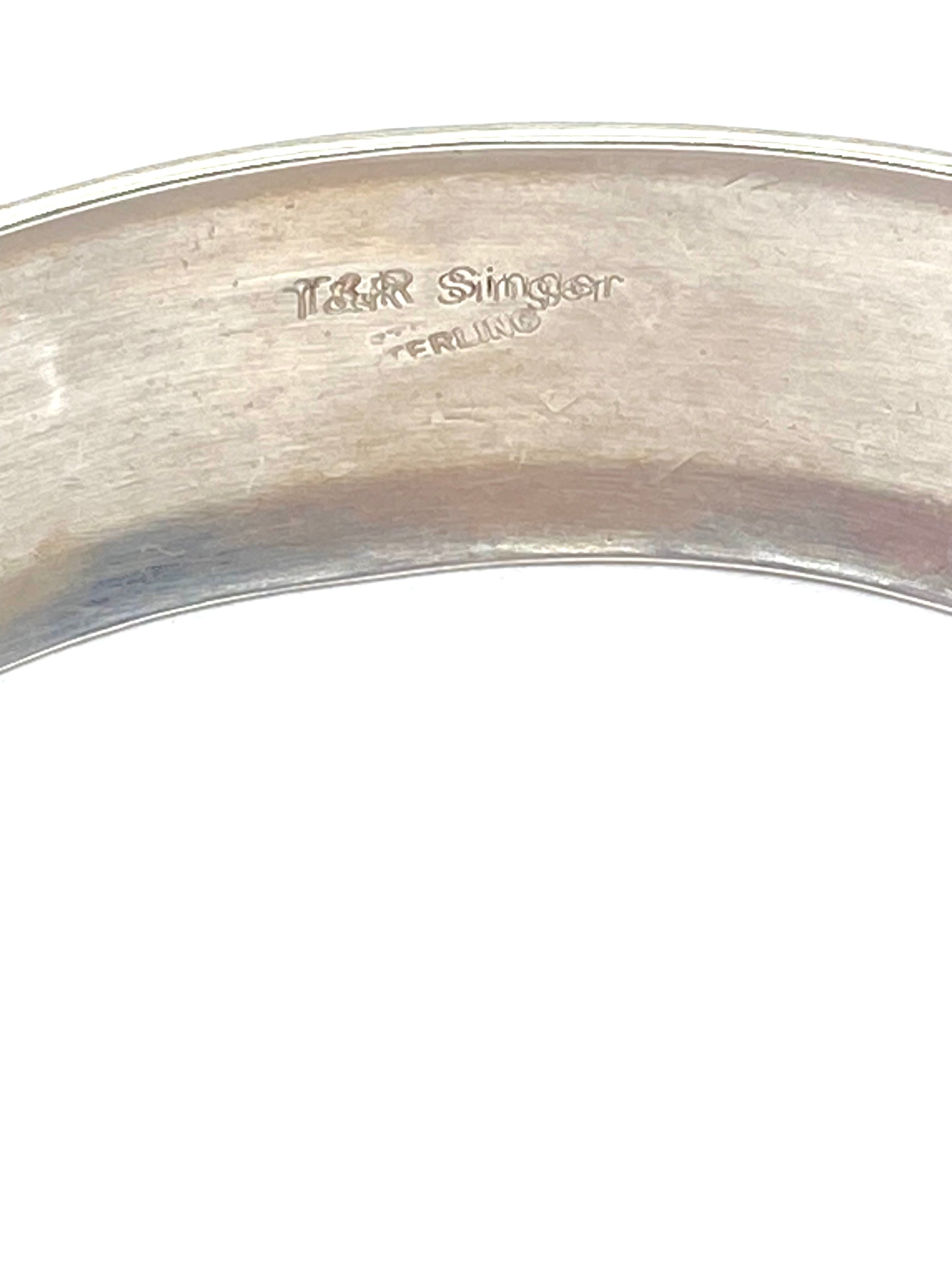 Sterling Overlay Bracelet Wide Band Wave Pattern Lightweight Navajo T&R Singer