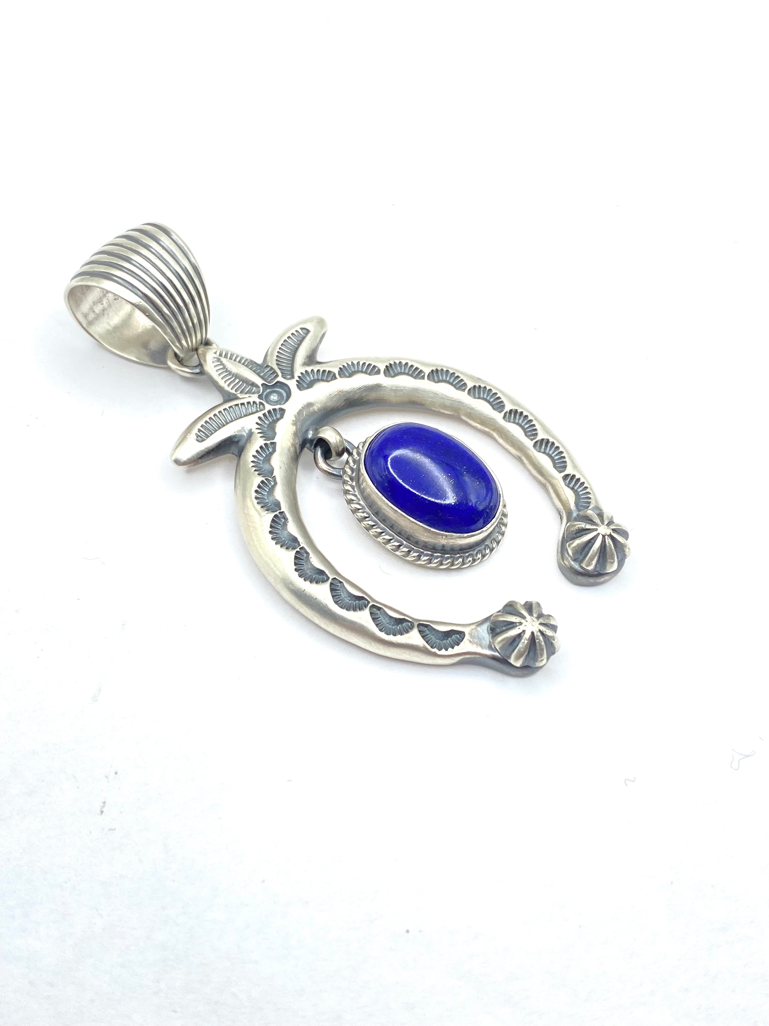 Heavy Gage Sterling Naja Pendant Lapis Dangle Large Bale Randy Boyd Navajo