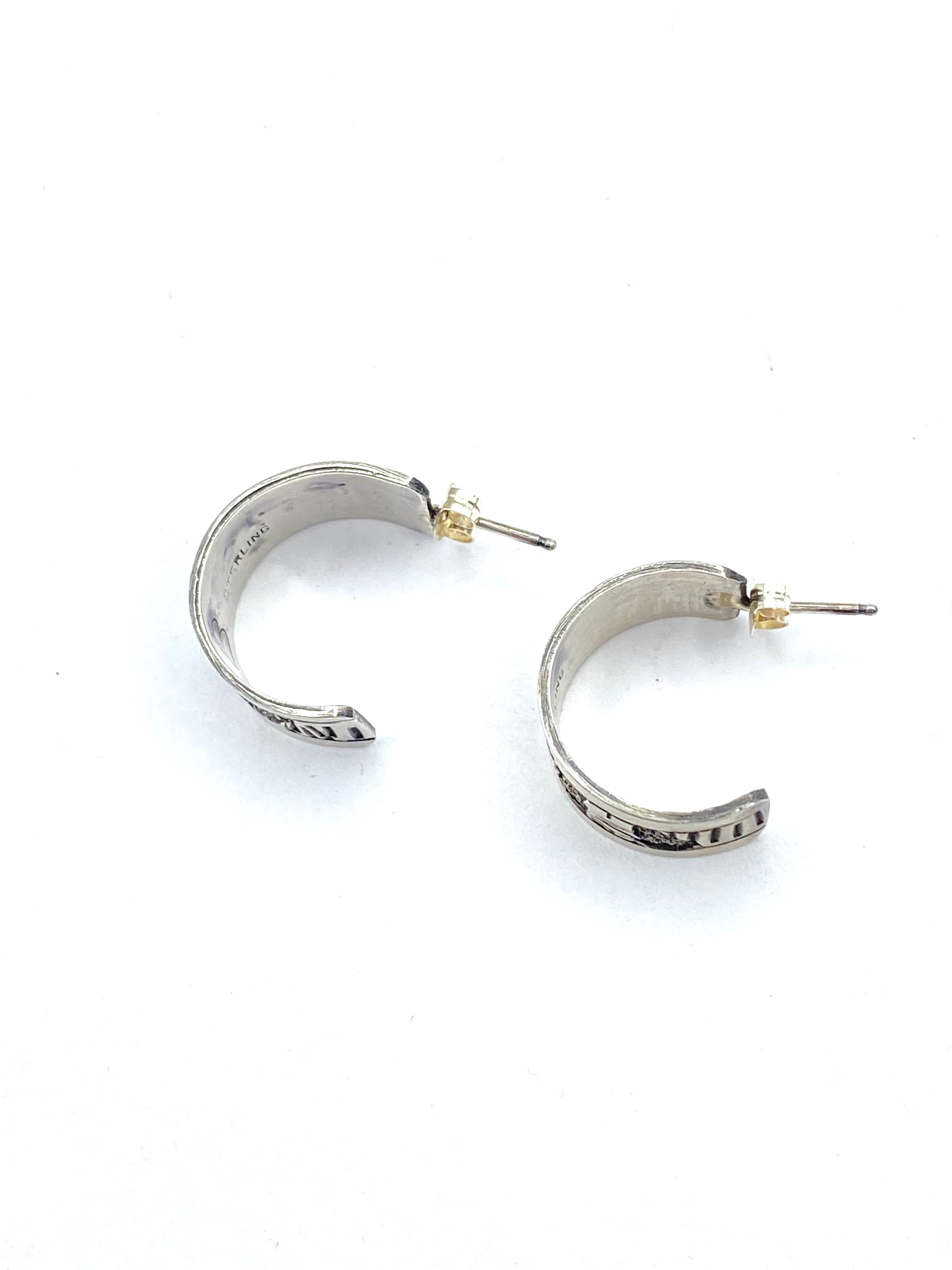 Sterling Silver Wide Hoop Earrings Story Teller Design Native American Signed