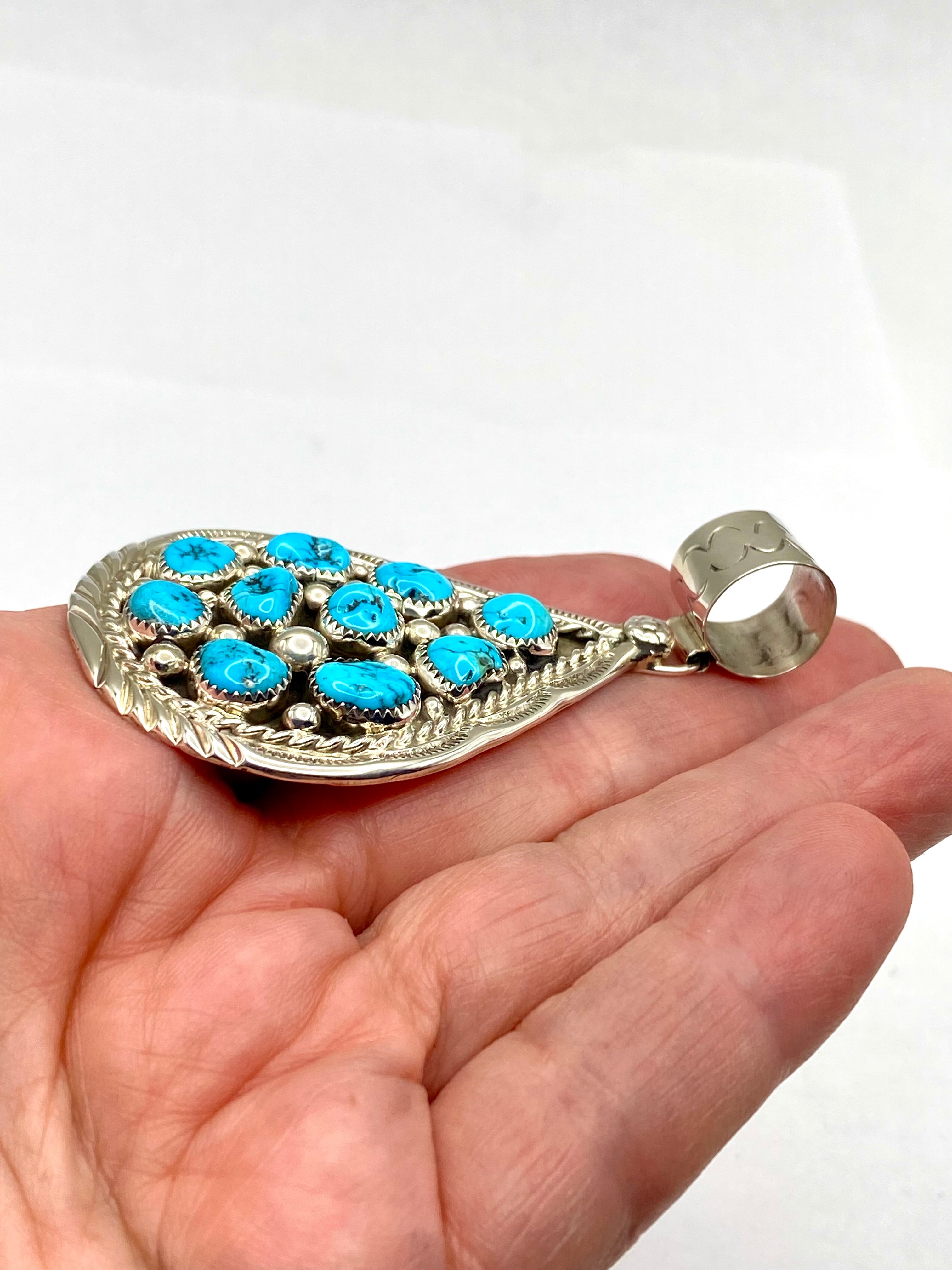 Sterling Teardrop Cluster Pendant Kingman Turquoise Cluster D. Begay Navajo