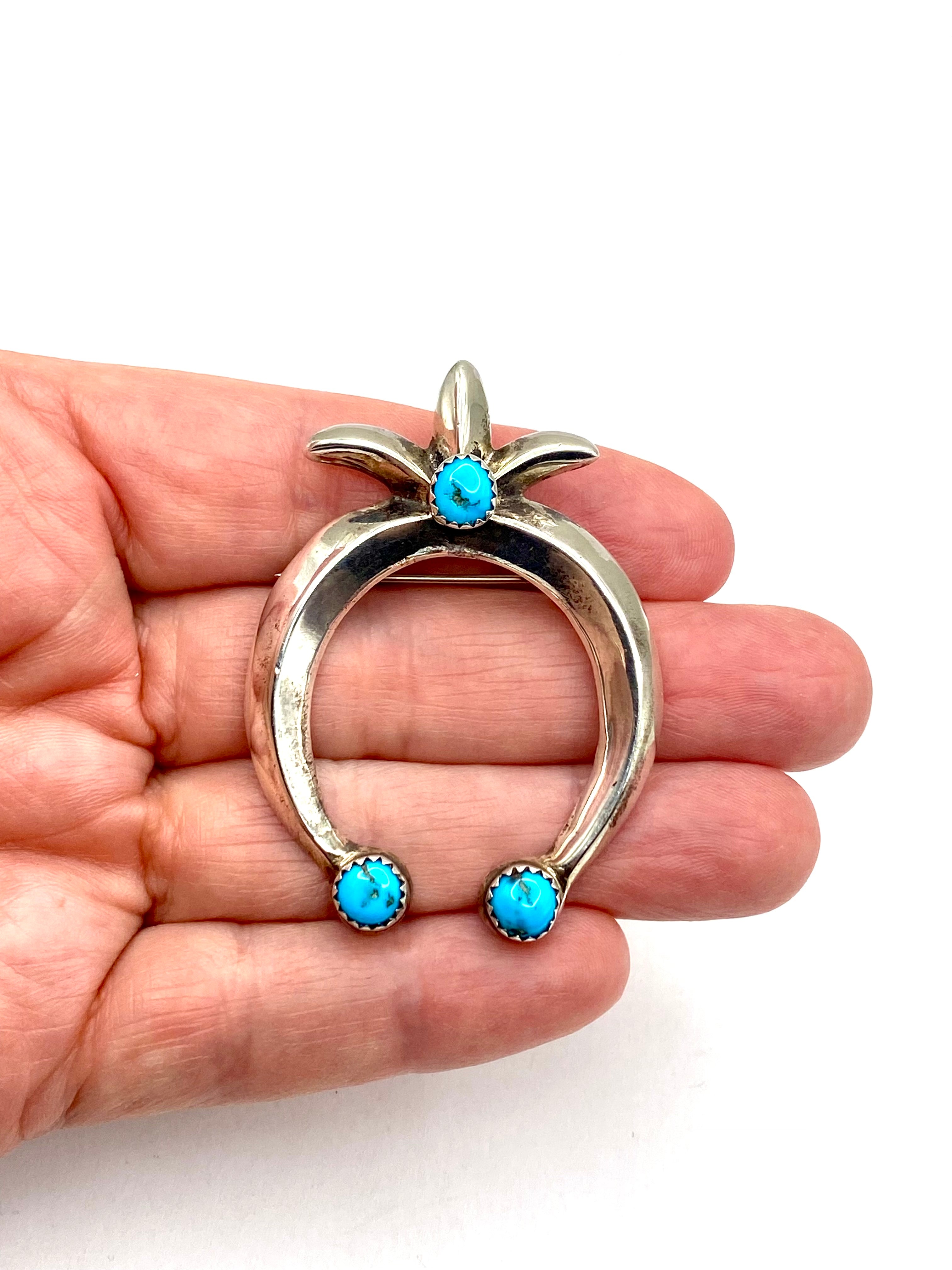 Vintage Sandcast Naja Pin Pendant Sterling Silver Turquoise Native American